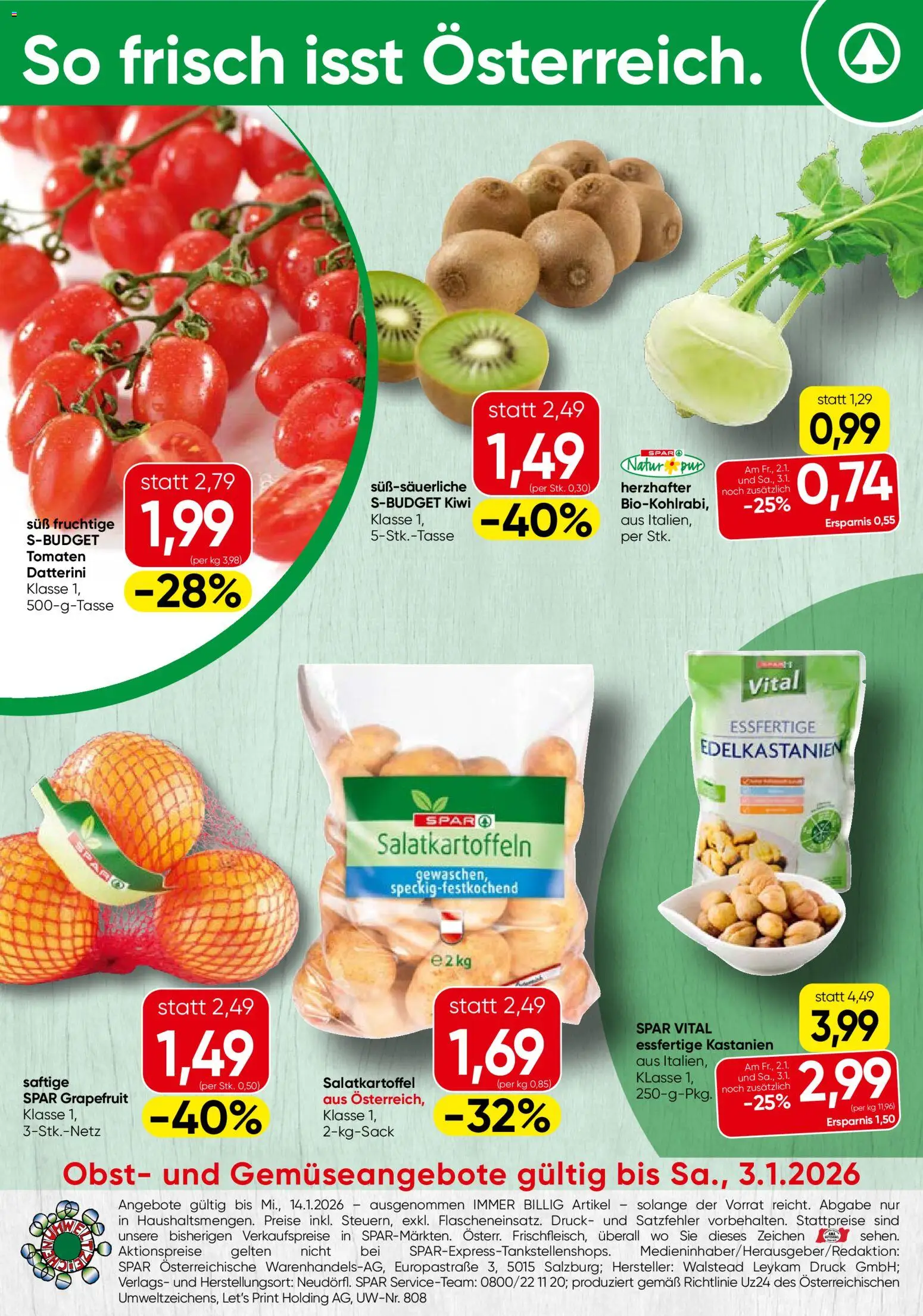 Spar Obst & Gemüse - Tirol  gültig ab 29.12.2025 | Seite: 1 | Produkte: Kiwi, Grapefruit, Obst, Tomaten