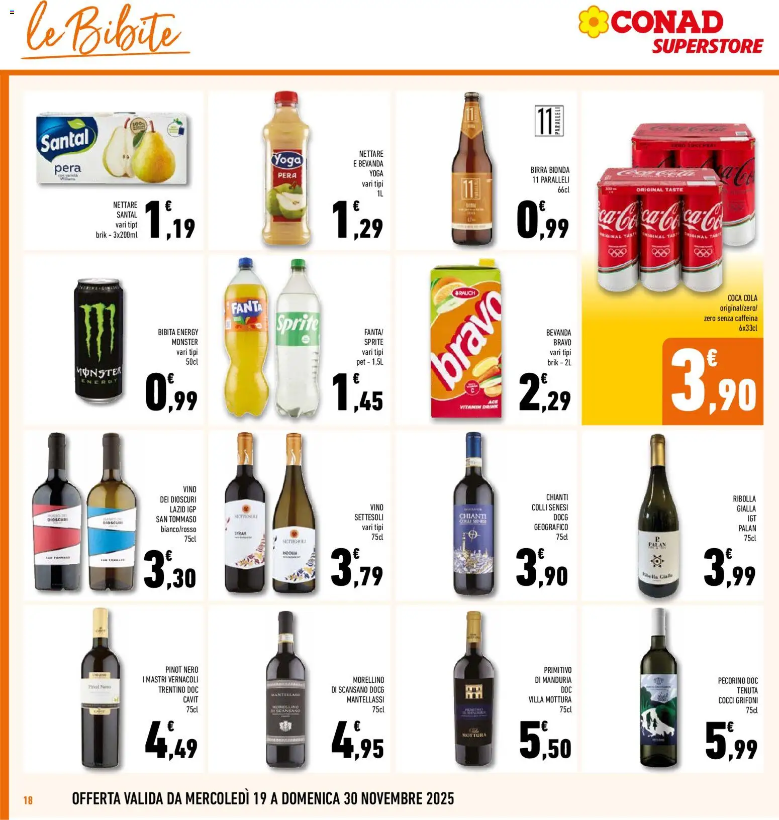Volantino Conad del 19.11.2025 | Pagina: 18 | Prodotti: Pera, Bibite, Pecorino, Coca Cola