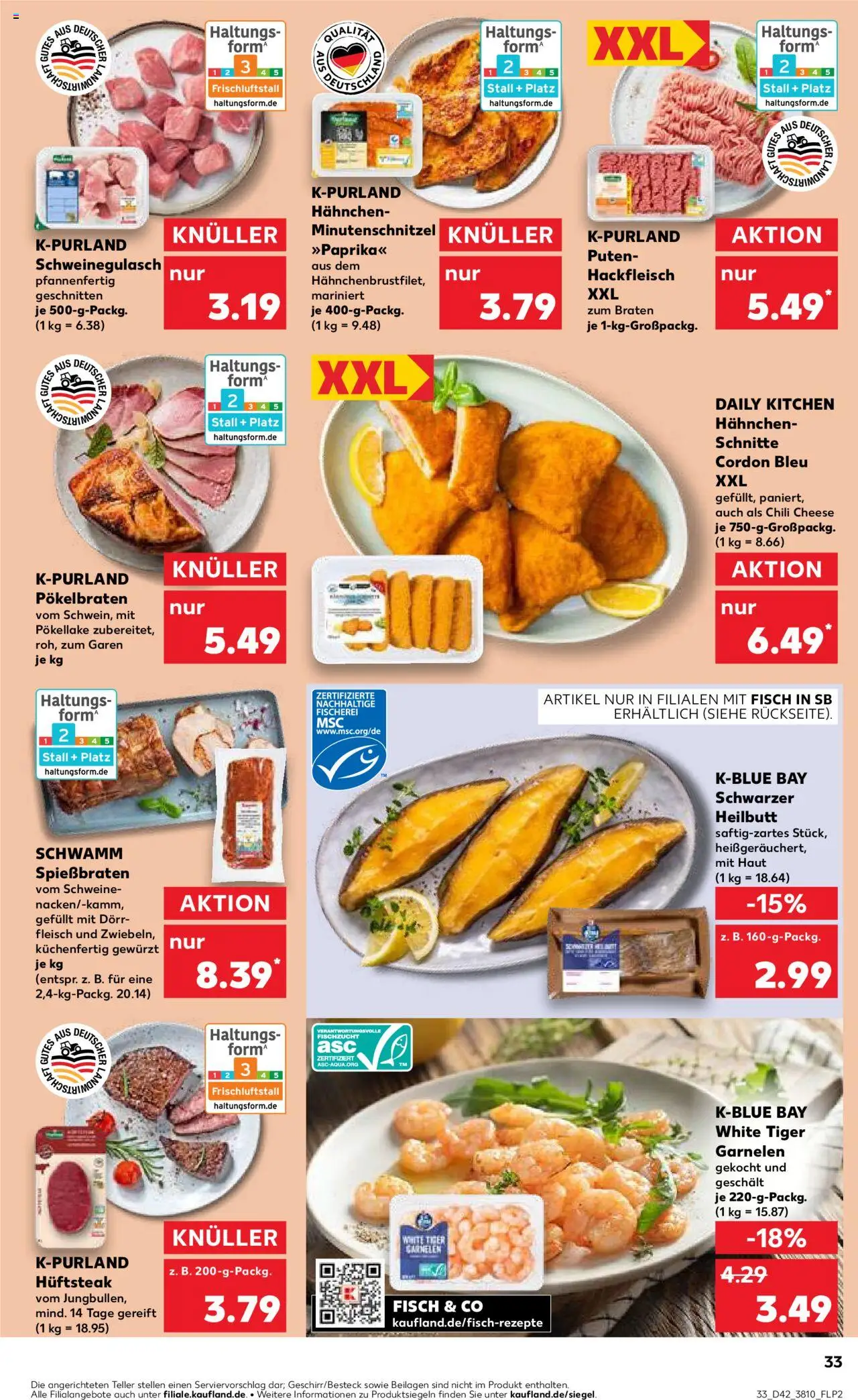 Kaufland Prospekt 	 – gültig ab 16.10.2025 | Seite: 33 | Produkte: Schweinegulasch, Garnelen, Fleisch, Hackfleisch