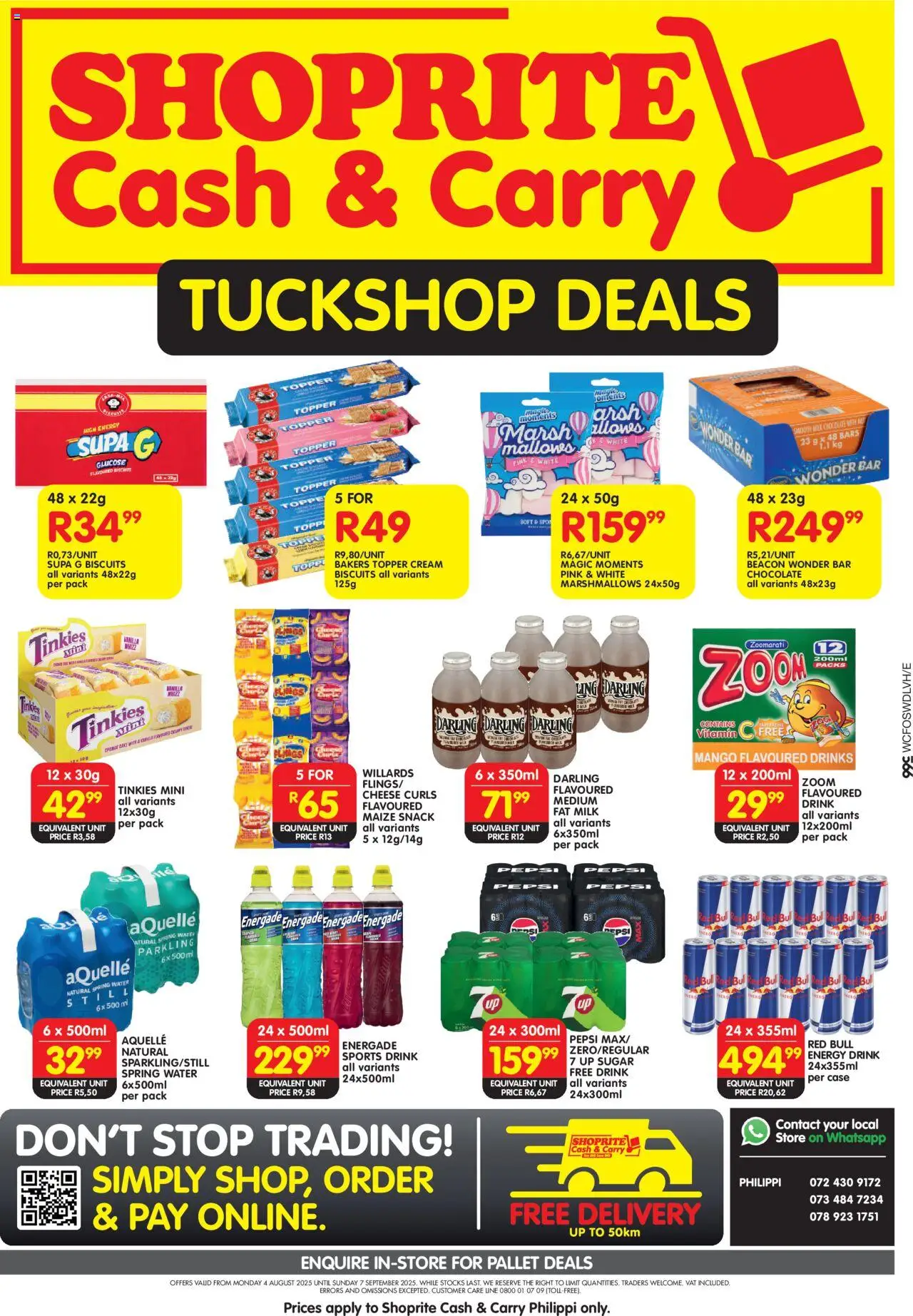 Shoprite Western Cape - Cash & Carry Tuckshop Deals Philippi  │ valid from 04.08.2025 | Page: 1 | Products: Milk, Cheese, Cream, Sugar