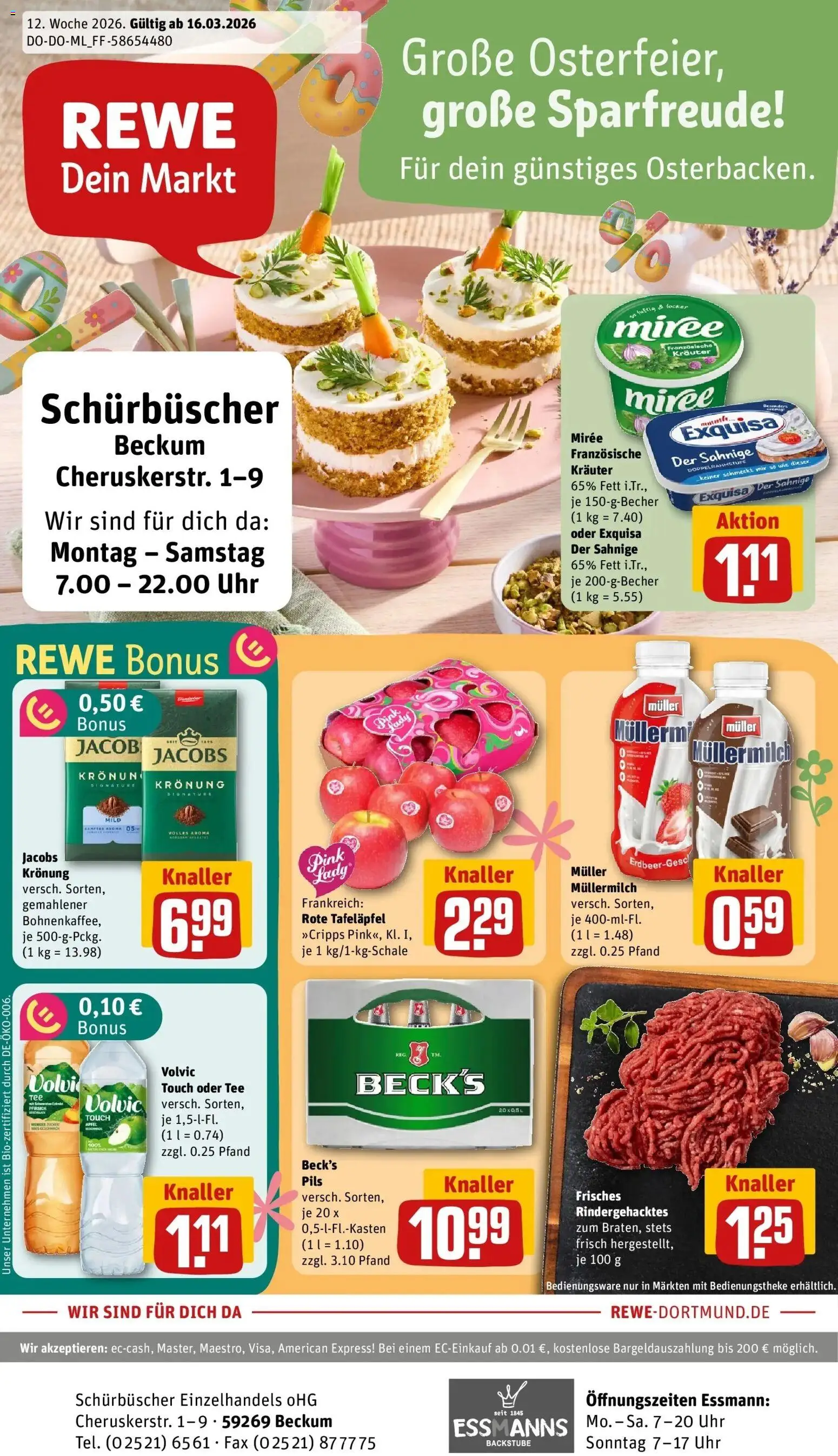 Rewe Prospekt Beckum	 – gültig ab 15.03.2026 | Seite: 1 | Produkte: Pils, Volvic touch, Exquisa, Müllermilch