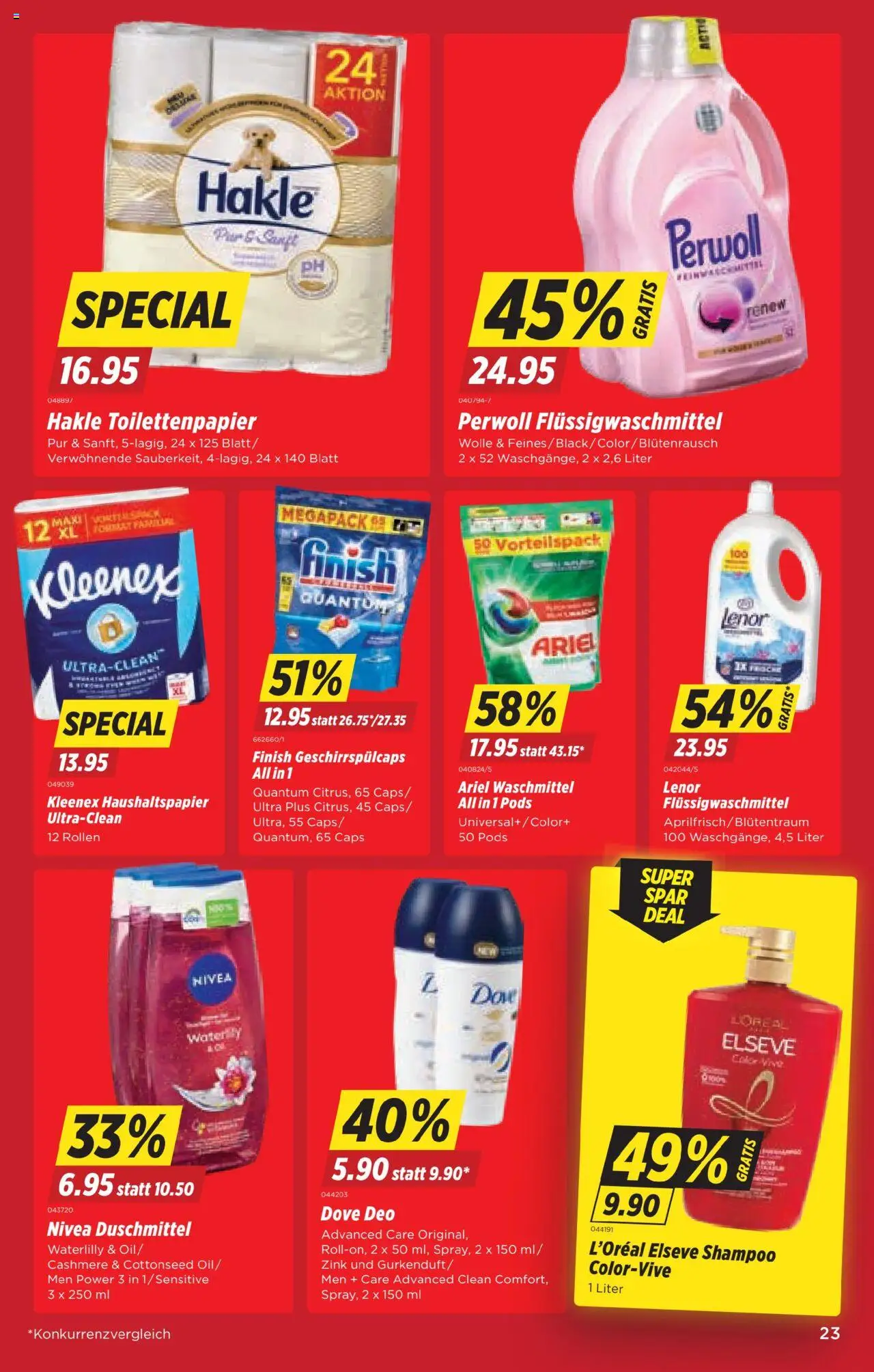 Denner Aktionen – gültig ab 14.10.2025 | Seite: 23 | Produkte: Shampoo, Waschmittel, Shower Gel, Toilettenpapier