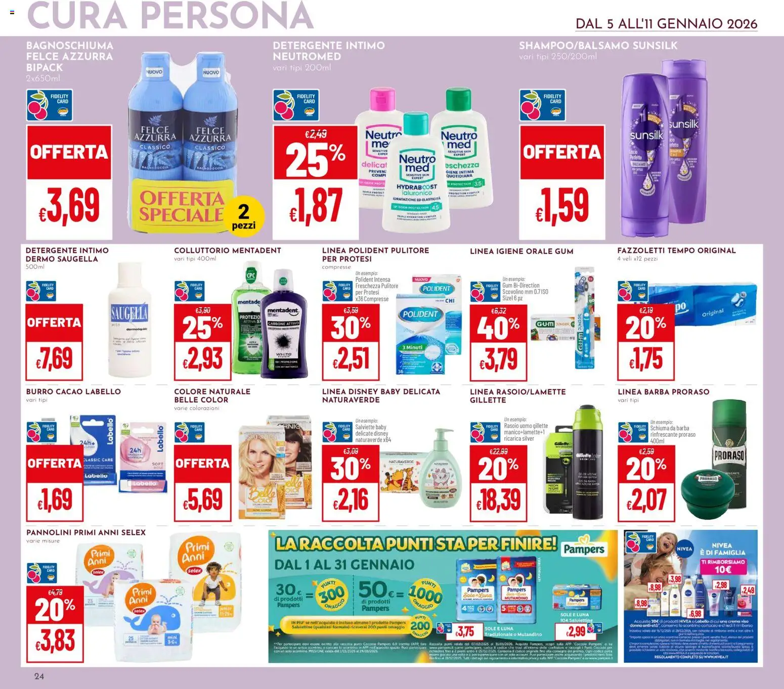 Volantino Pan del 05.01.2026 | Pagina: 24 | Prodotti: Pannolini, Detergente intimo, Tè, Burro