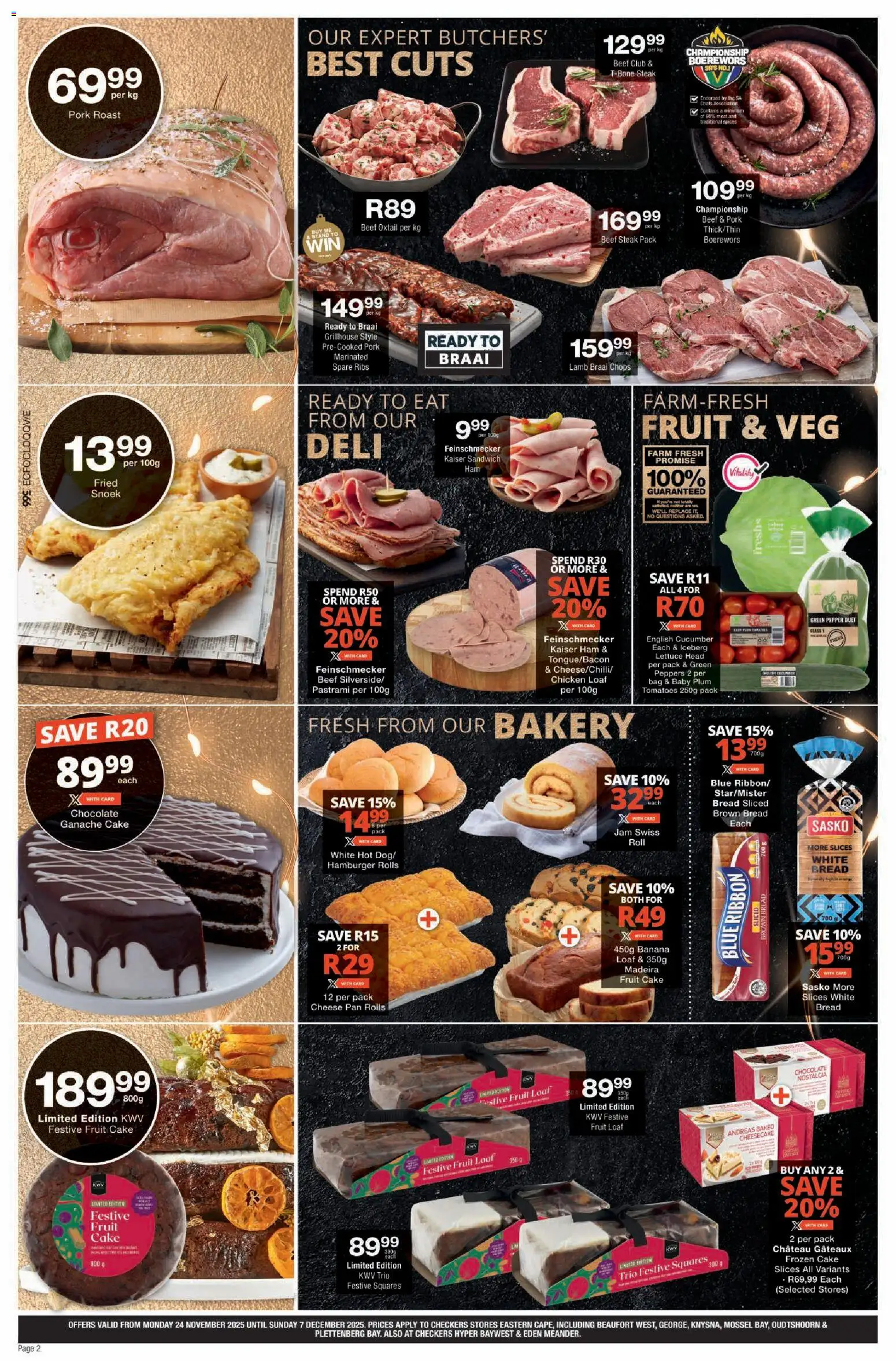 New Checkers catalogue – valid from 24.11.2025 | Page: 2 | Products: Ribs, Chocolate, Ham, Fruit