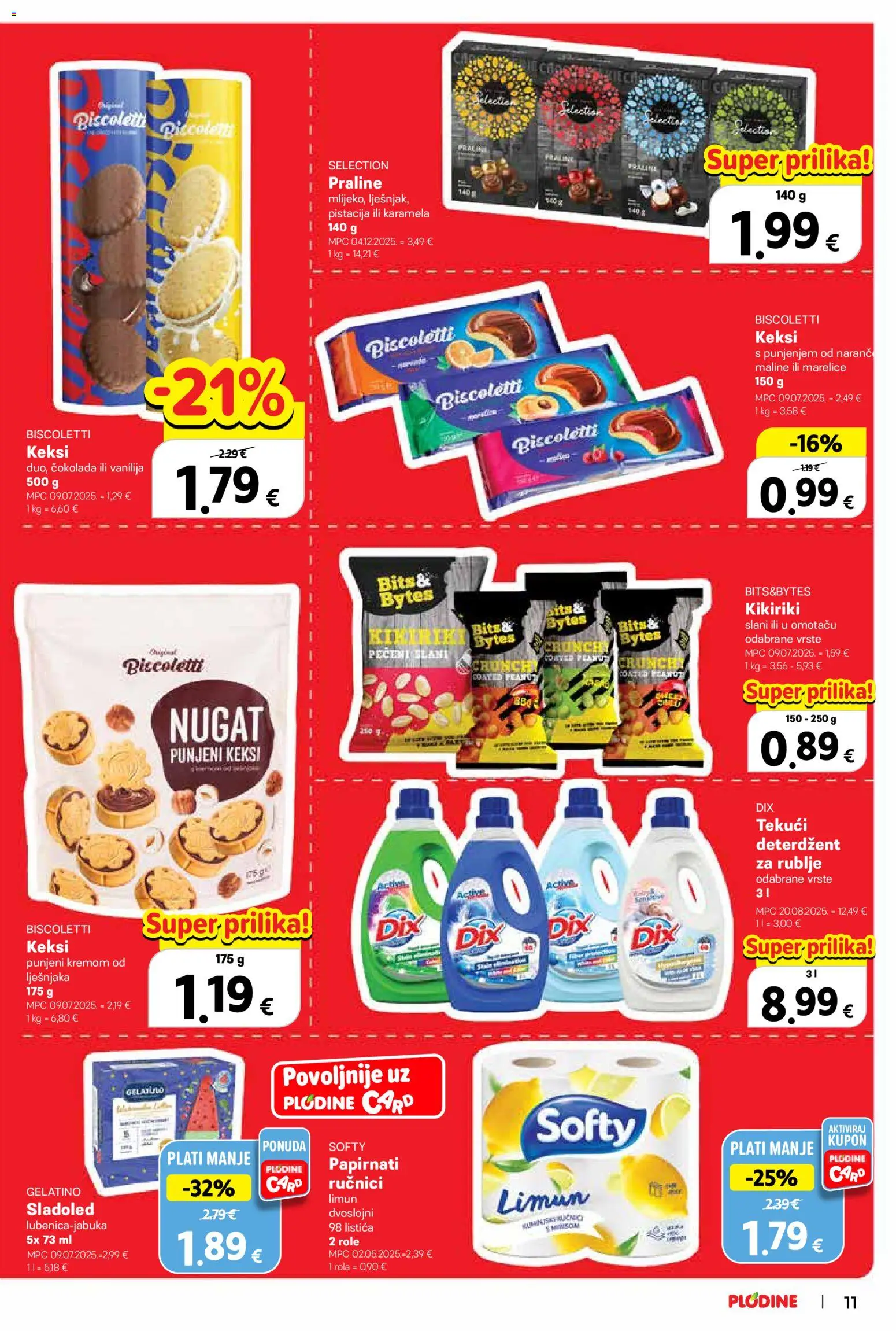 Plodine katalog | vrijedi od 08.04.2026 | Stranica: 11 | Proizvodi: Keksi, Čokolada, Tekući deterdžent, Maline