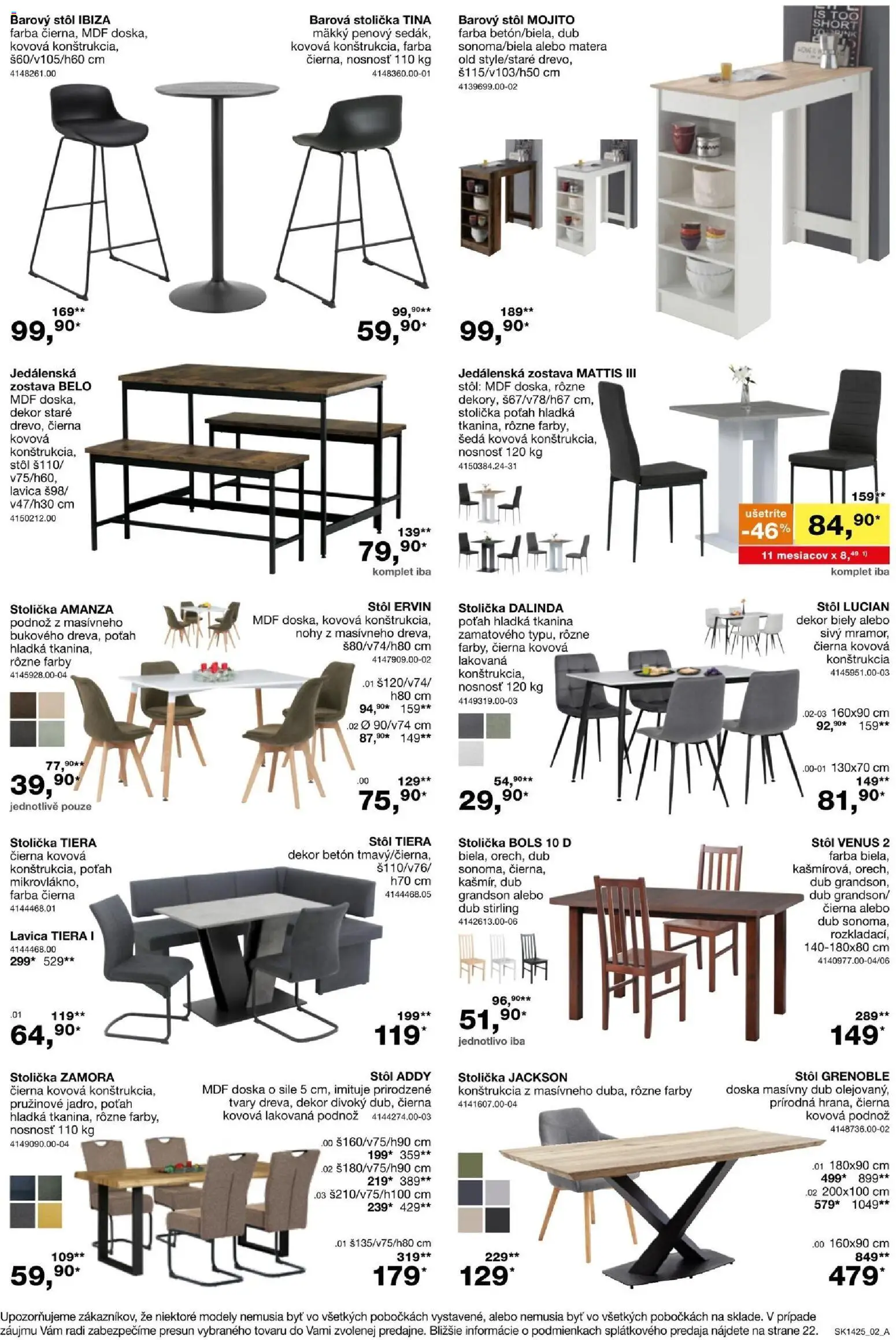 Nové Sconto nábytok akcie – leták je platný od 05.11.2025 | Strana: 2 | Produkty: Barová stolička, Stôl, Jedálenská zostava, Lavica