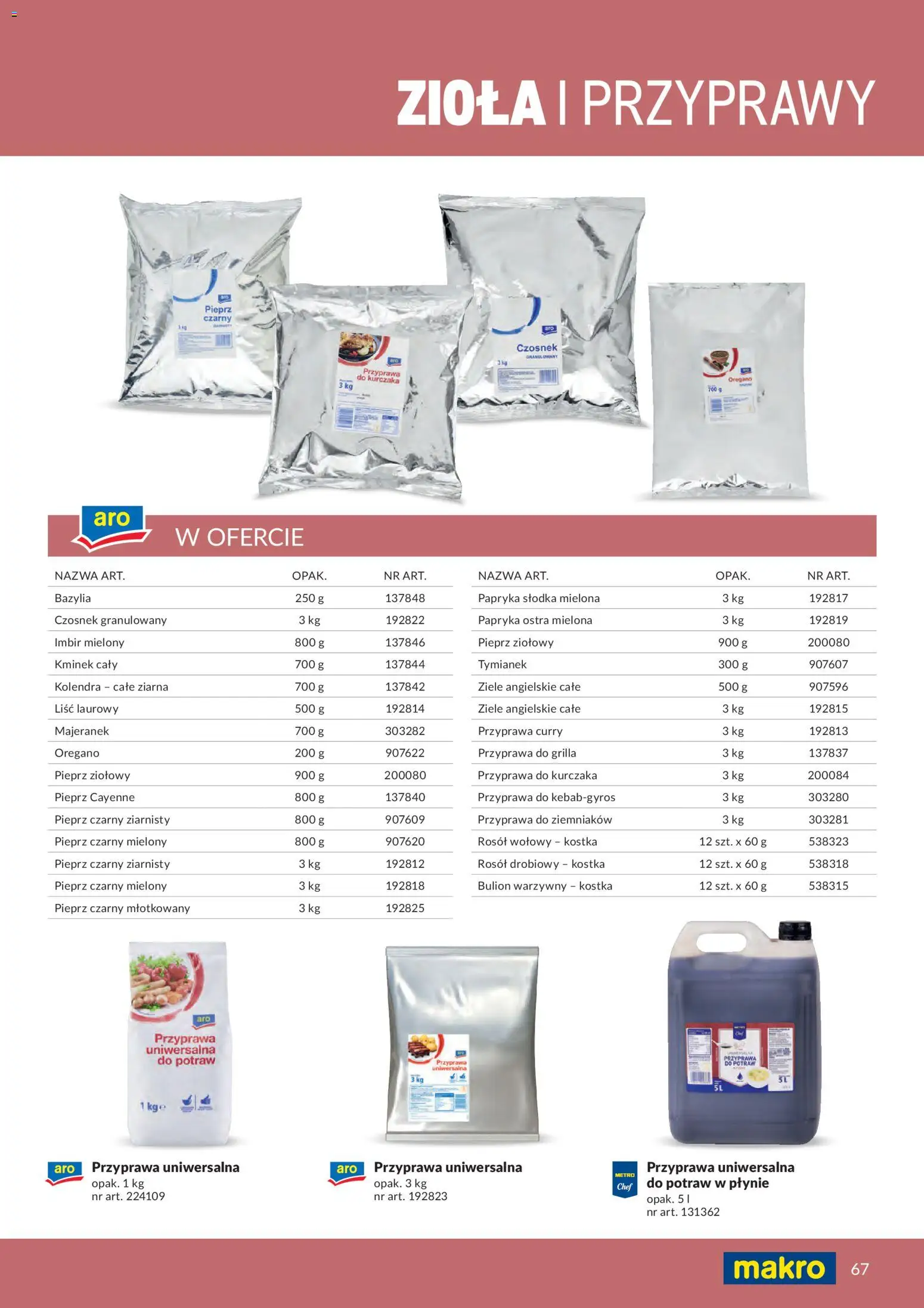 Makro gazetka - Produktów marek własnych dla profesjonalnej Gastronomii od 01.03.2026 | Strona: 67 | Produkty: Czosnek, Oregano, Curry, Liśc laurowy