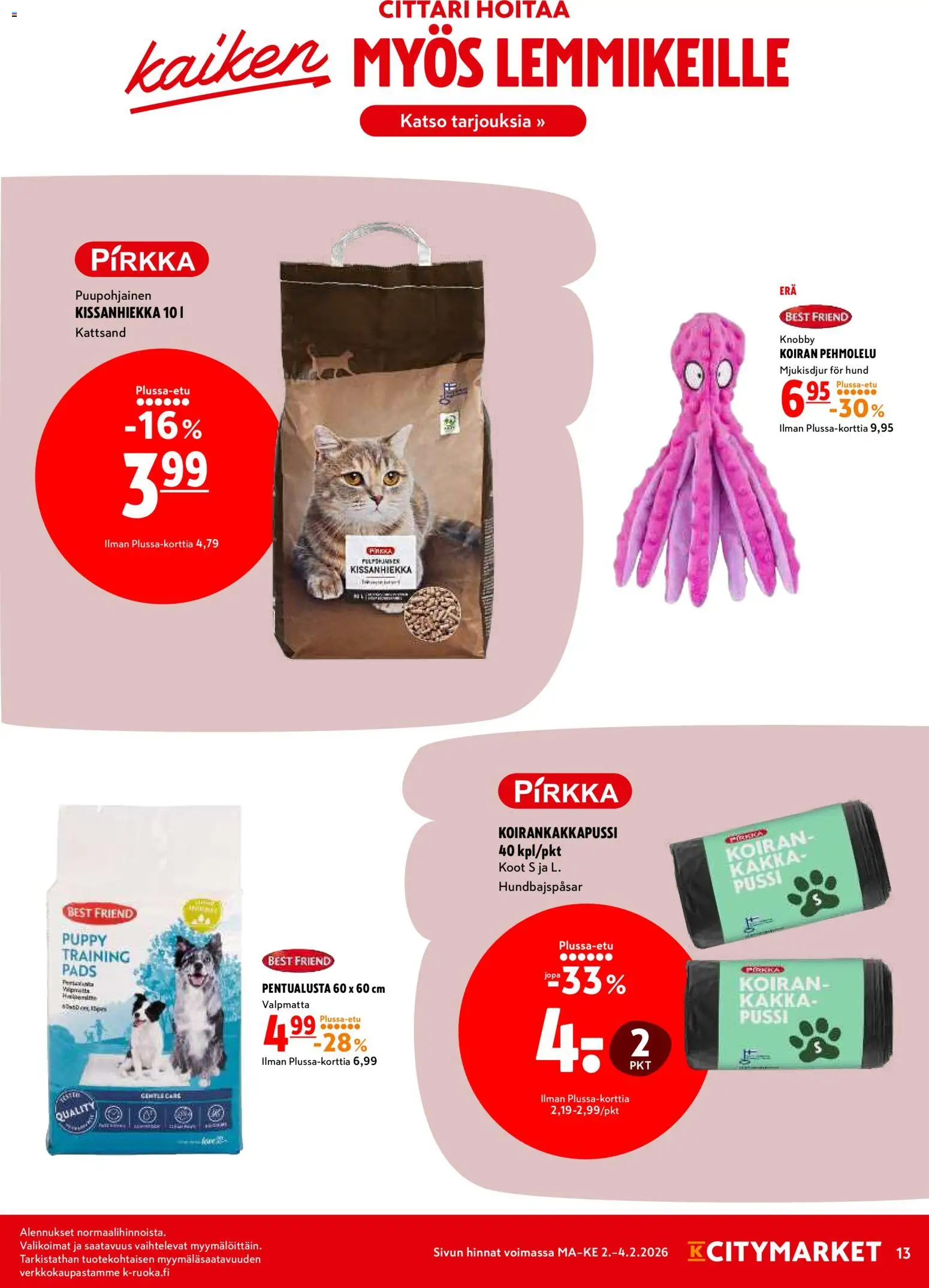 K-Citymarket tarjoukset – voimassa 02.02.2026 alkaen | Sivu: 13 | Tuotteet: Kissanhiekka
