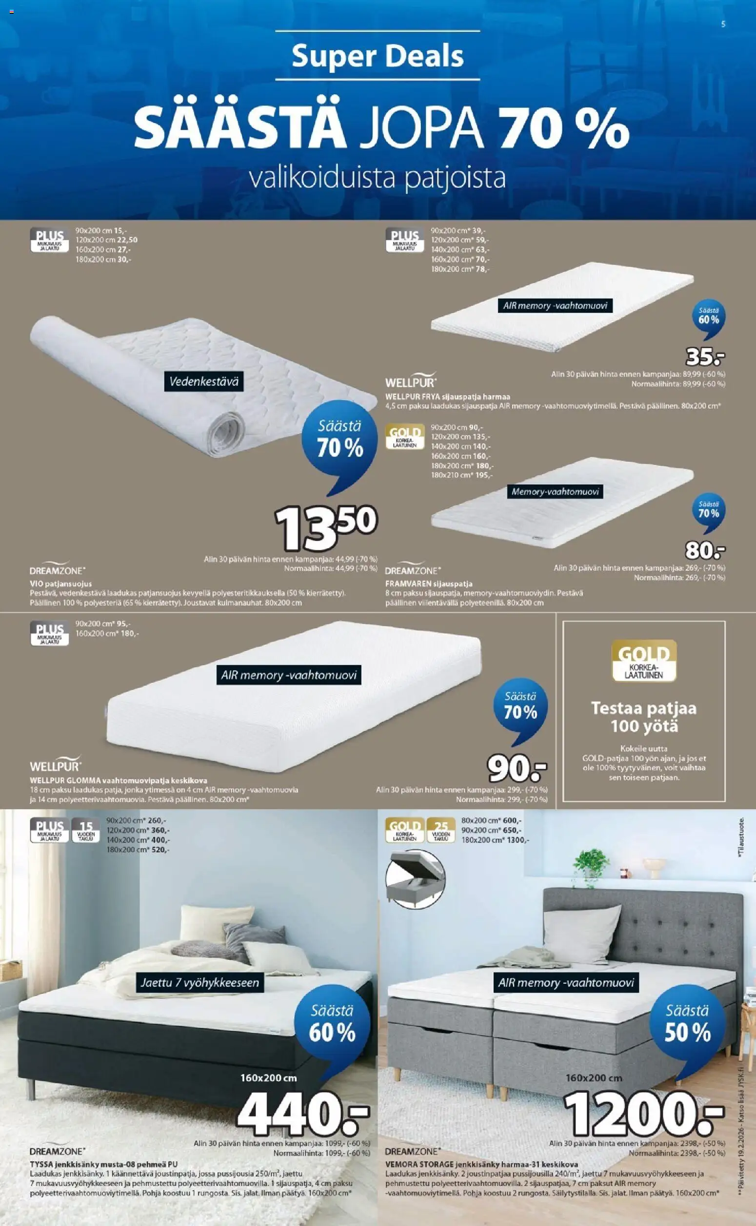 JYSK tarjoukset – voimassa 09.04.2026 alkaen | Sivu: 5 | Tuotteet: Vaahtomuovipatja, Jenkkisänky