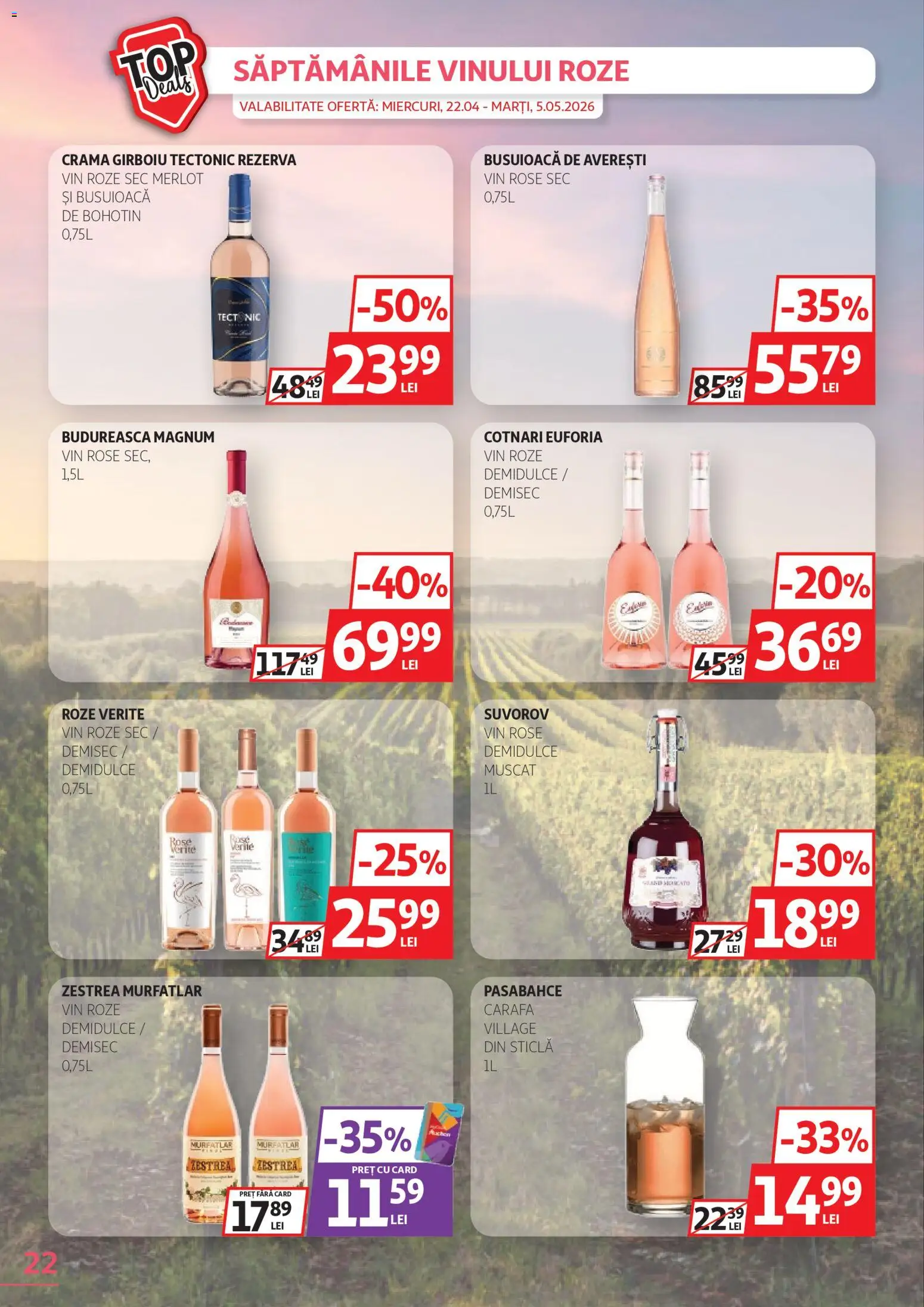 Noul catalog Auchan – valabil de la 22.04.2026 | Pagină: 22 | Produse: Carafă, Vin