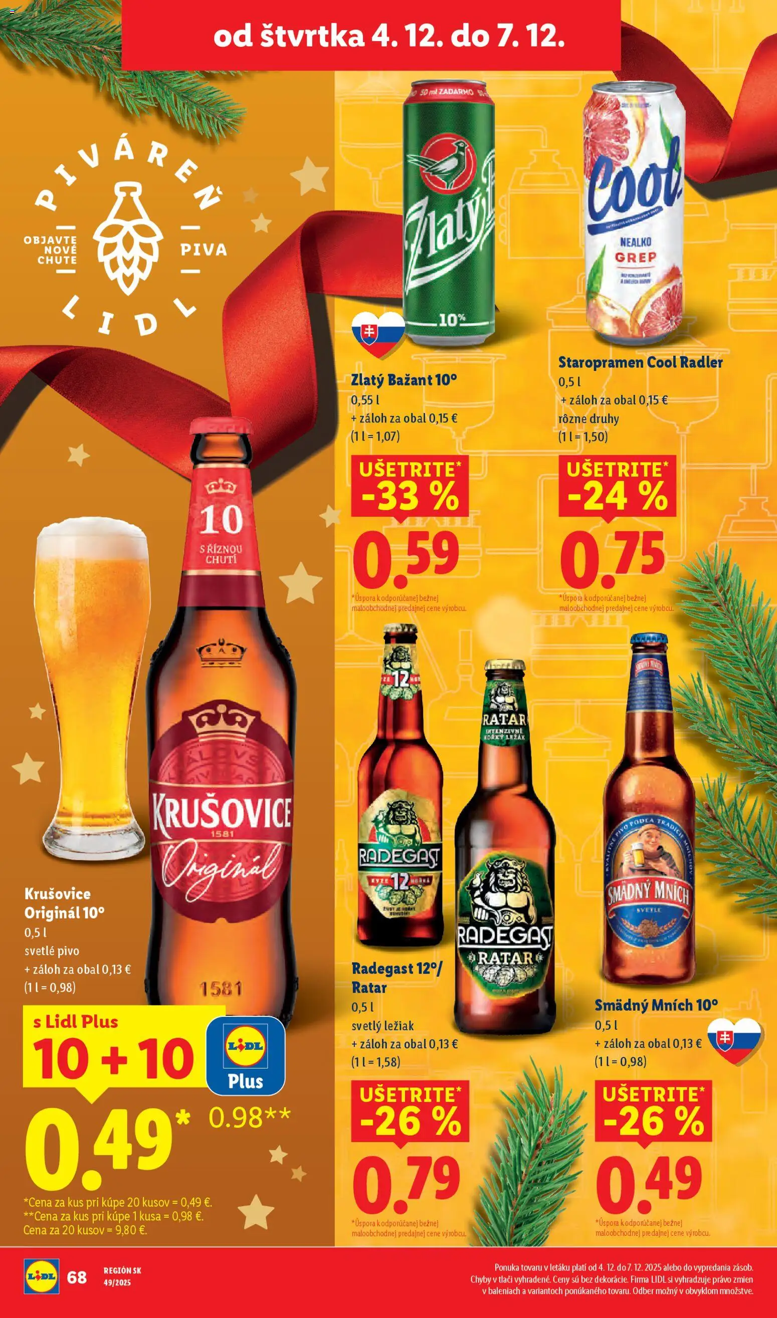 Nové Lidl akcie – leták je platný od 04.12.2025 | Strana: 22 | Produkty: Radegast, Radler, Smädný Mních, Staropramen