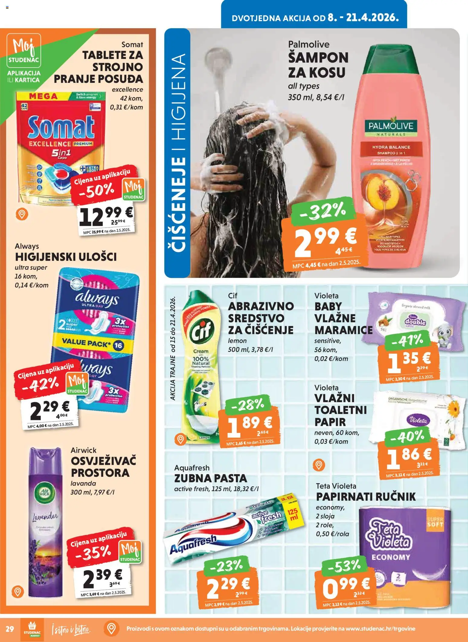 Studenac katalog | vrijedi od 15.04.2026 | Stranica: 30 | Proizvodi: Higijenski ulošci, Ručnik, Pasta, Violeta