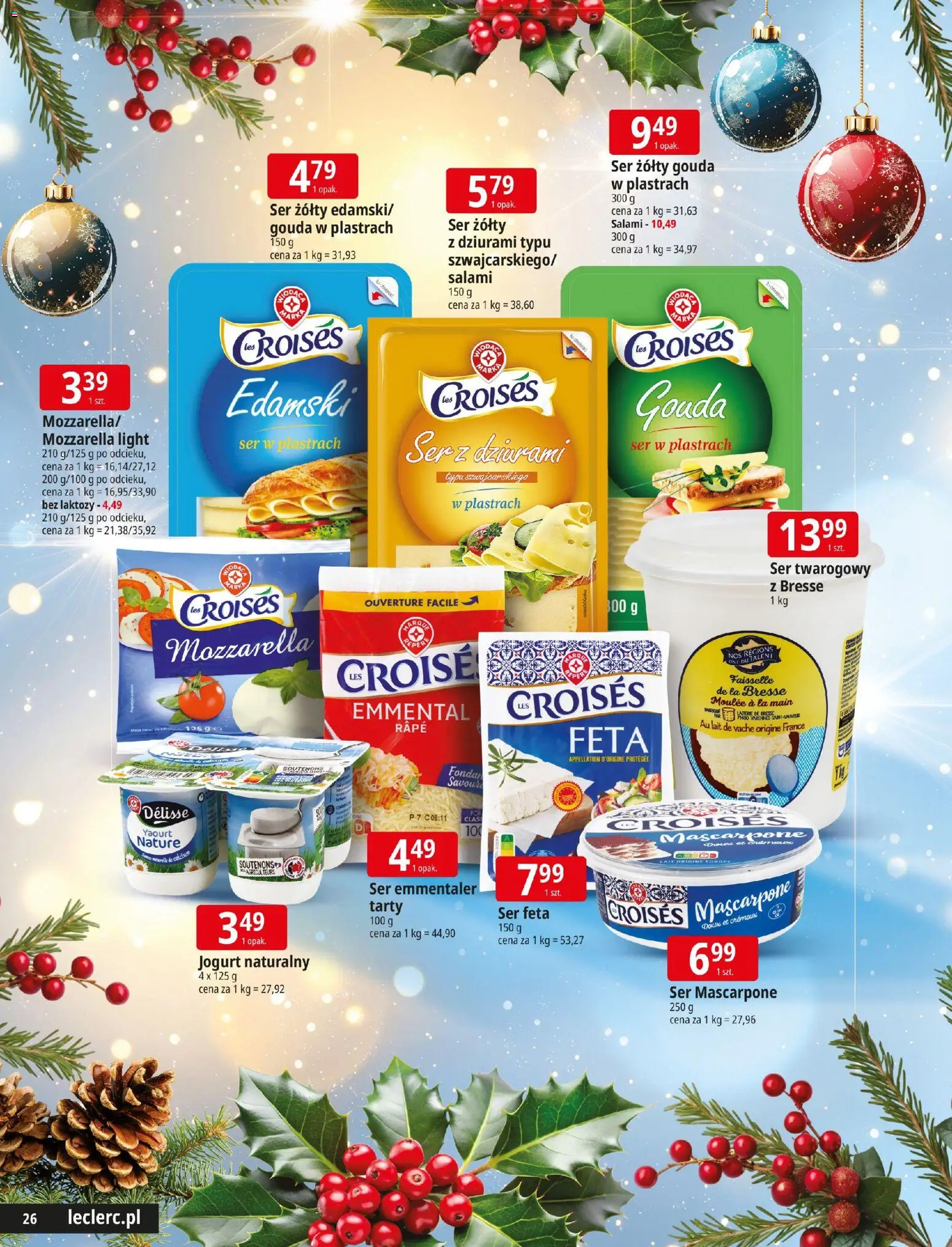 E.Leclerc Gazetka - Warszawa Bielany Święta od 09.12.2025 | Strona: 26 | Produkty: Ser żółty, Mascarpone, Ser, Ser feta
