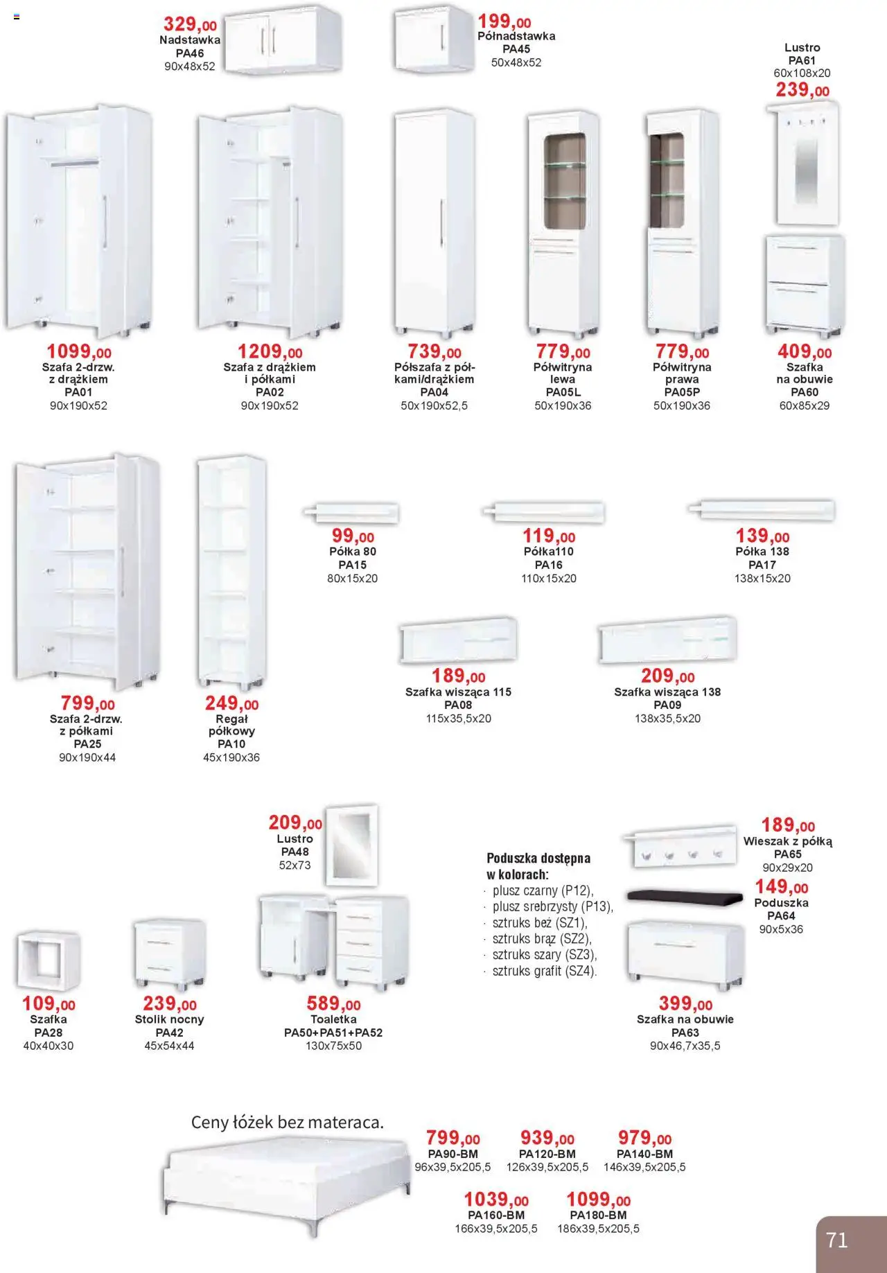 Bodzio Katalog od 01.10.2025 | Strona: 71 | Produkty: Stolik nocny, Lustro, Regał, Toaletka