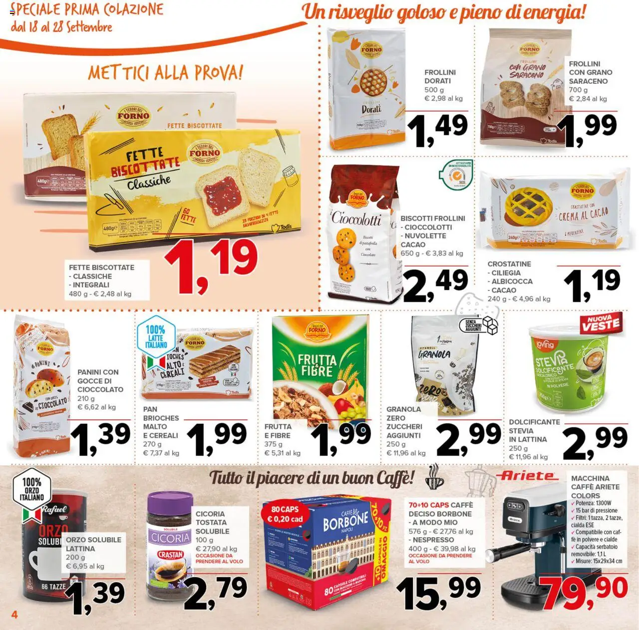 Volantino Todis del 18.09.2025 | Pagina: 4 | Prodotti: Dolcificante, Cereali, Crostatine, Forno