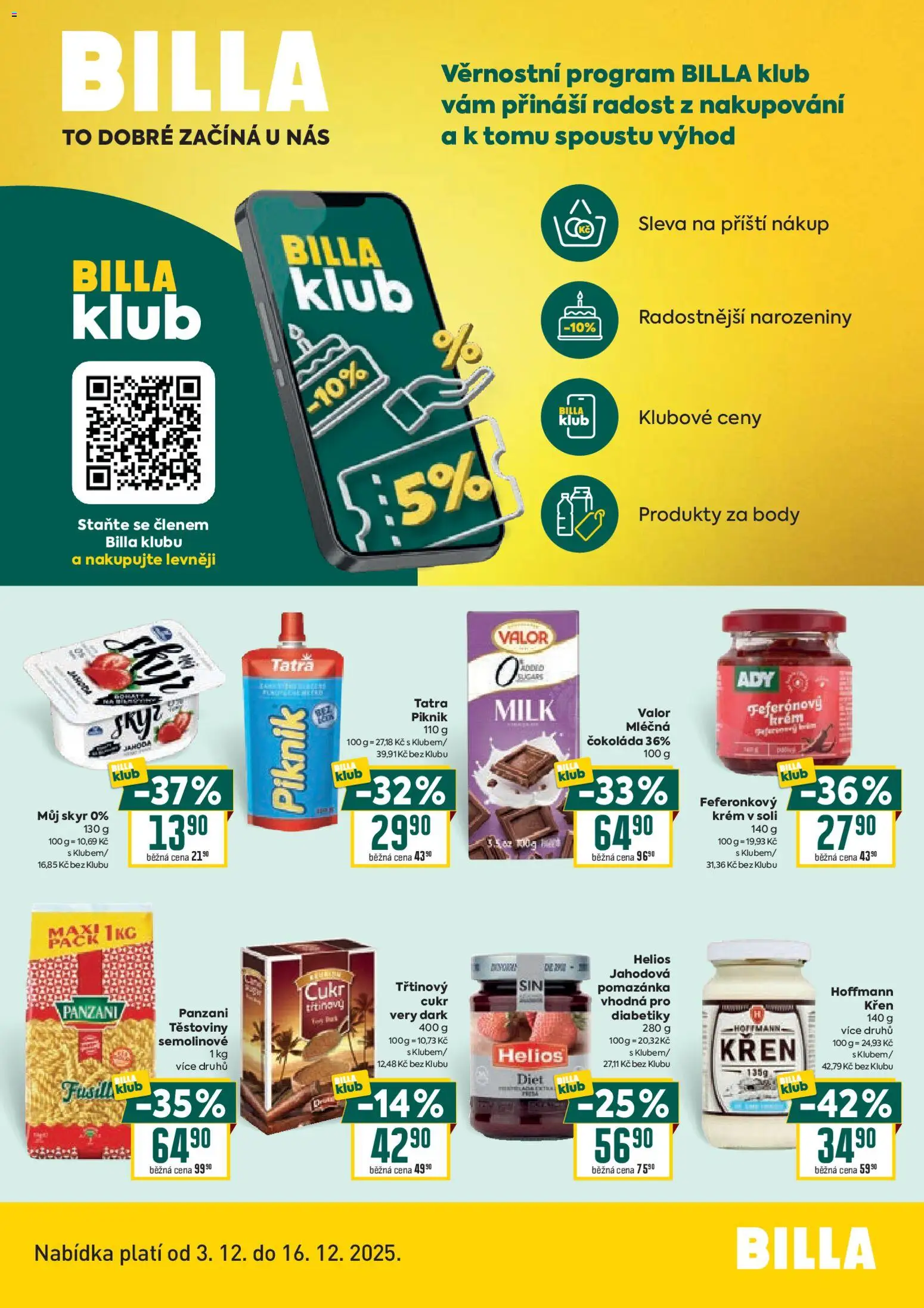 Billa leták - Bonus club od 03.12.2025 | Strana: 1 | Produkty: Křen, Skyr, Cukr, Body