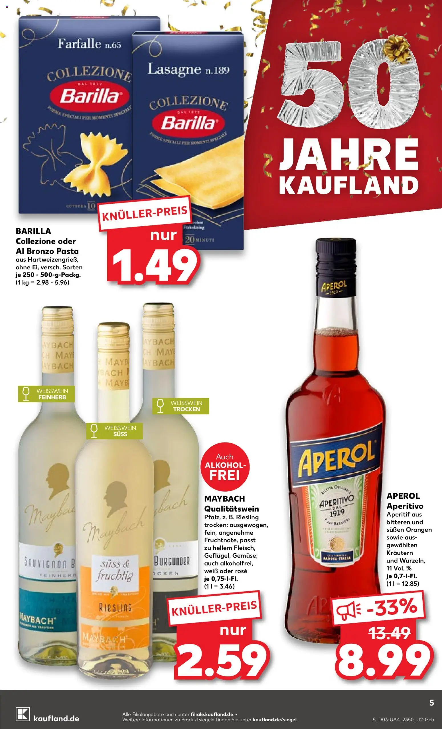 Kaufland prospekt Völklingen	 – gültig ab 15.01.2026 | Seite: 5 | Produkte: Weißwein, Weißwein trocken, Pasta, Aperol