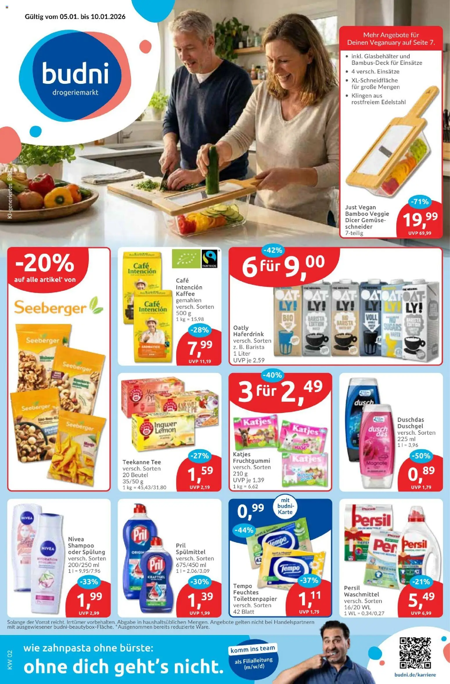 Budni Prospekt – gültig ab 05.01.2026 | Seite: 1 | Produkte: Duschdas, Waschmittel, Teekanne, Pril