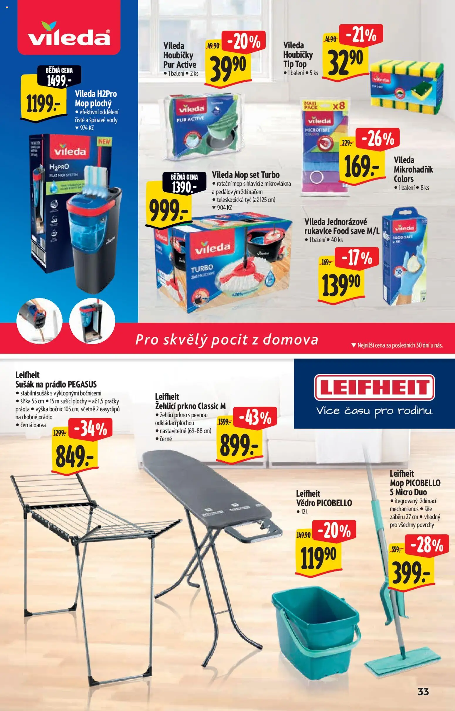Albert katalog - Hypermarket - Brand od 28.01.2026 | Strana: 33 | Produkty: Jednorázové rukavice, Leifheit, Sušák na prádlo, Vileda mop