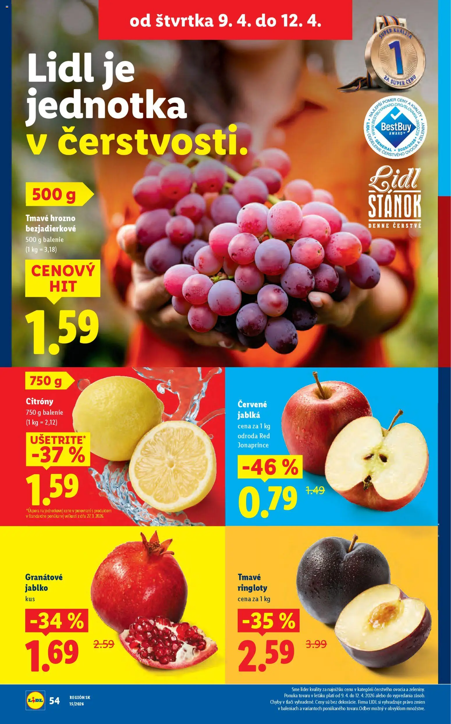Nové Lidl akcie – leták je platný od 06.04.2026 | Strana: 54 | Produkty: Jablká, Citróny, Hrozno