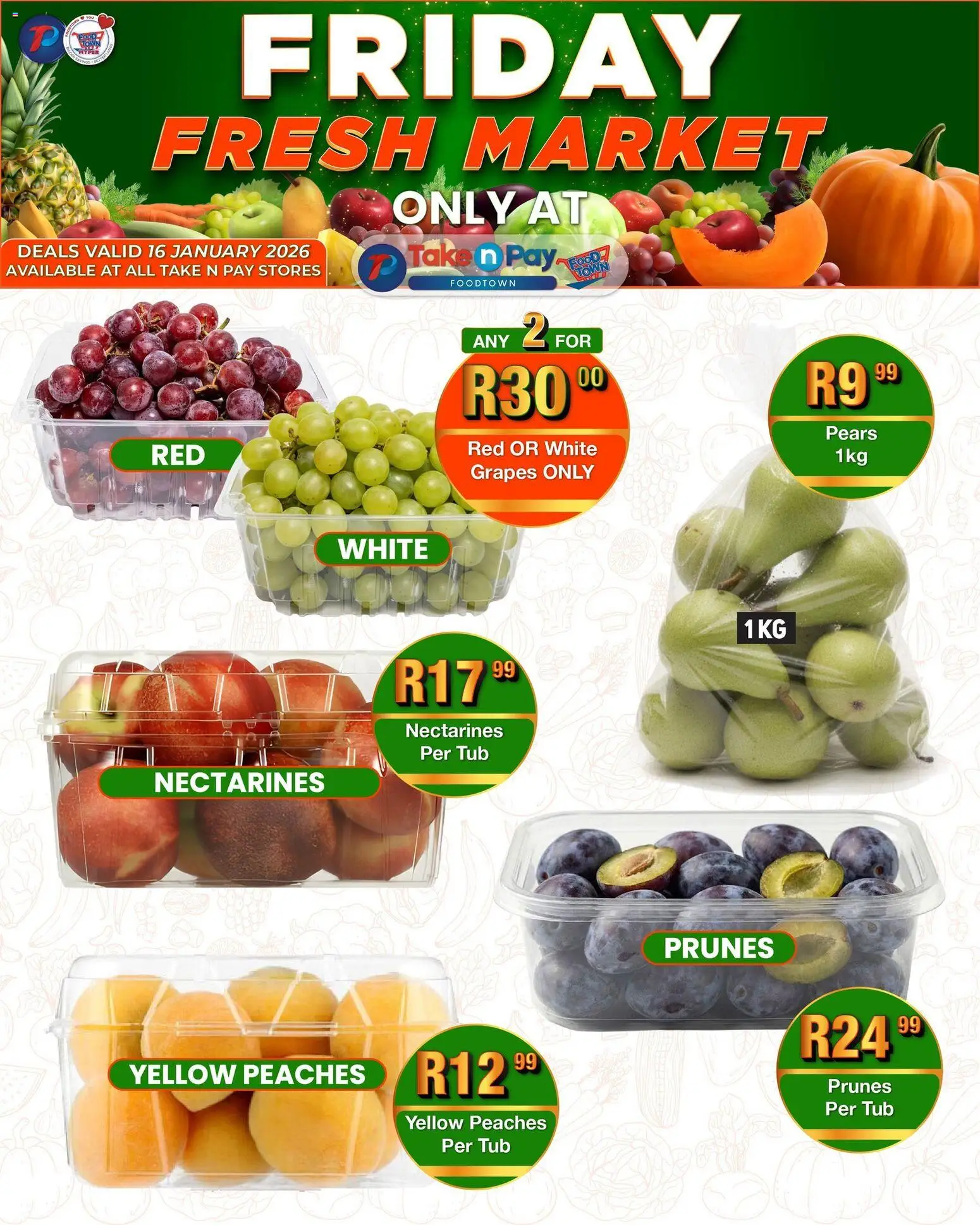 New Take n Pay catalogue – valid from 16.01.2026 | Page: 5 | Products: Pears, Nectarines, Grapes