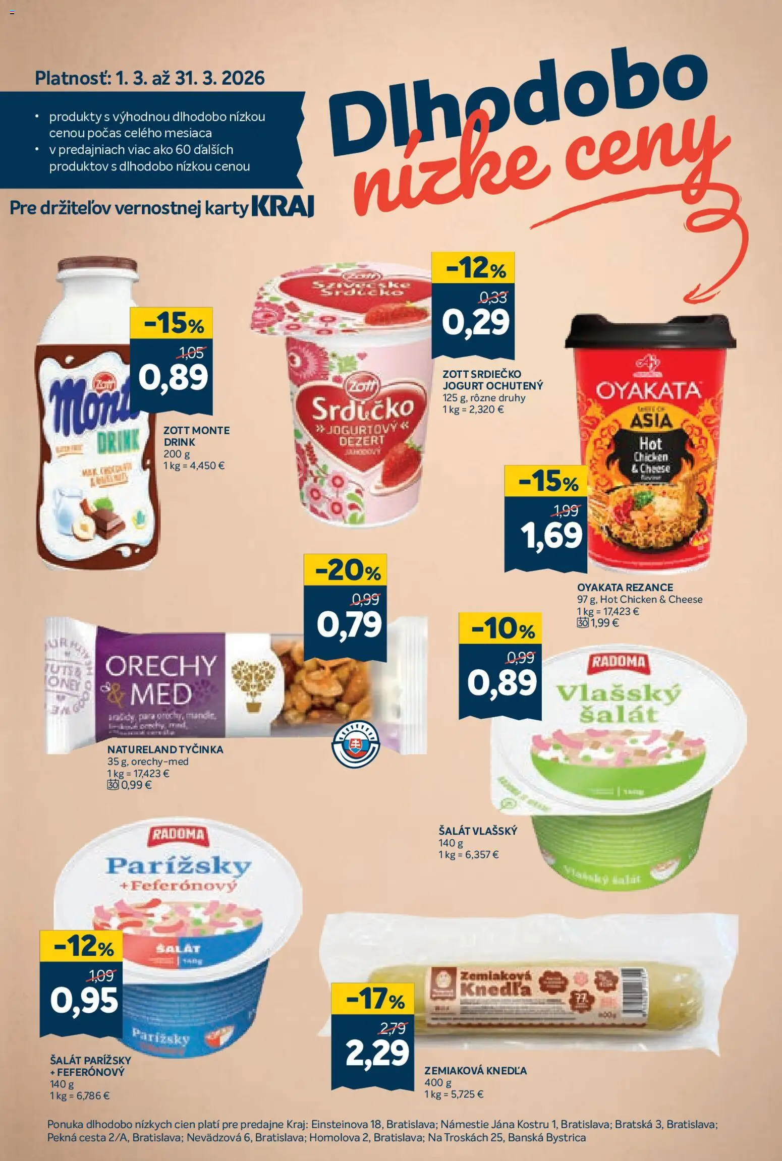 Nové Kraj akcie – leták je platný od 19.03.2026 | Strana: 19 | Produkty: Jogurt, Rezance, Orechy, Šalát