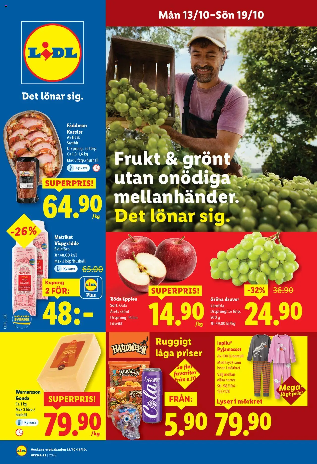 Lidl reklamblad aktuell från 13.10.2025 | Sida: 1 | Produkter: Visp, Kassler, Fläsk, Vispgrädde