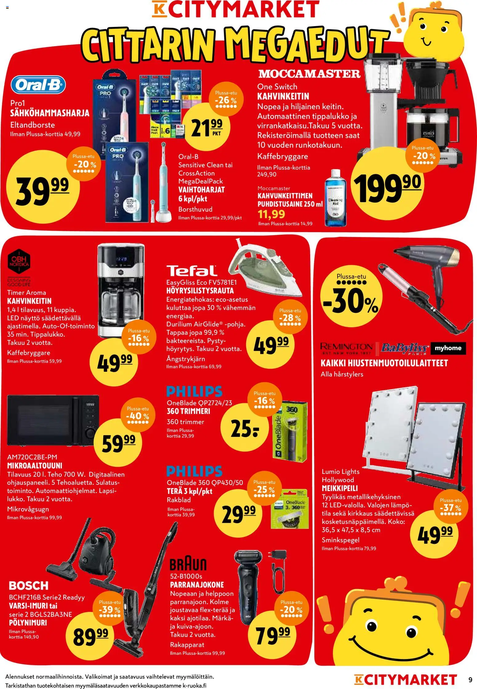 K-Citymarket tarjoukset – voimassa 12.01.2026 alkaen | Sivu: 9 | Tuotteet: Kahvinkeitin, Parranajokone, Sähköhammasharja, Näyttö