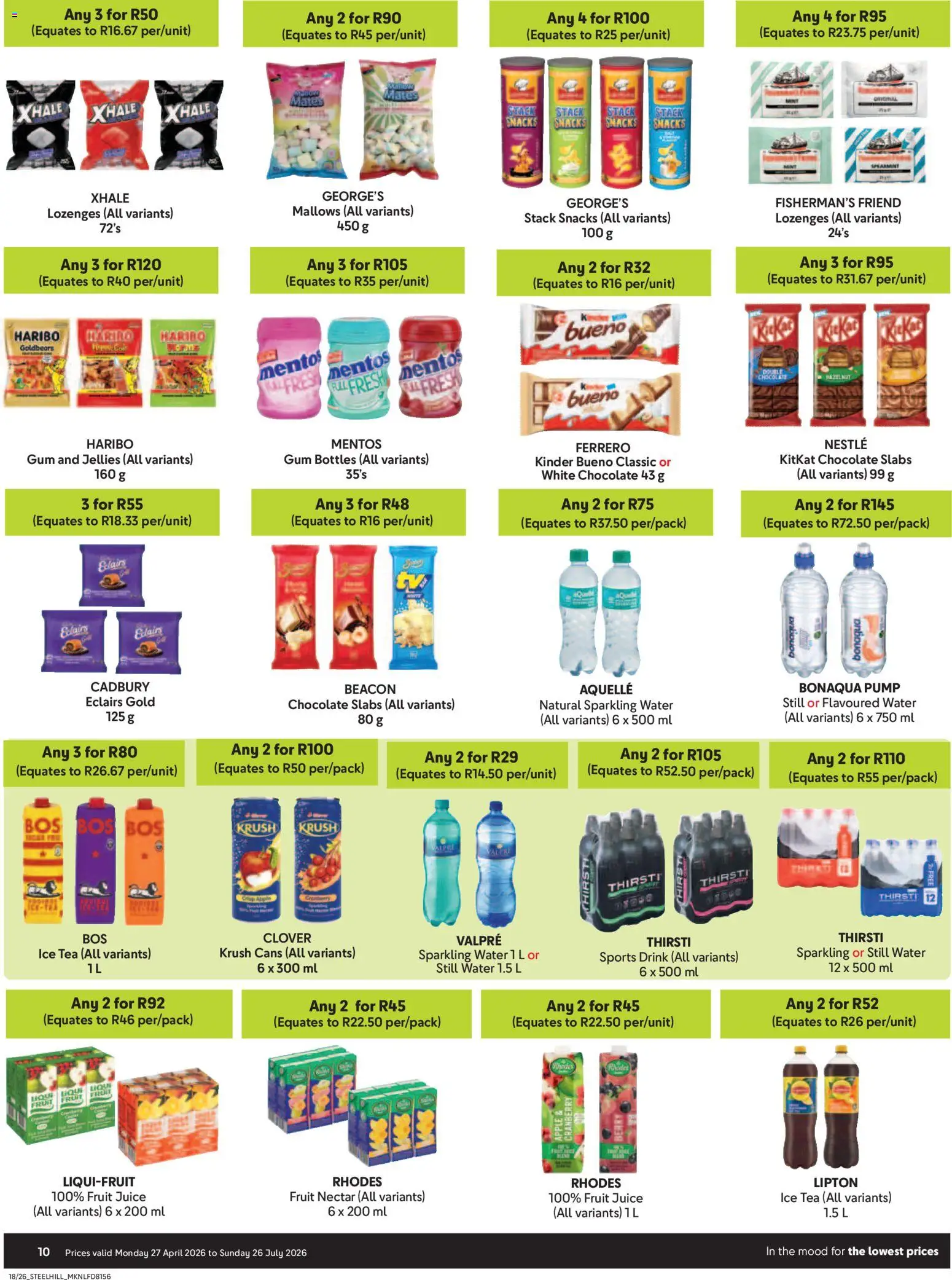 New Makro catalogue – valid from 27.04.2026 | Page: 10 | Products: Chocolate, Juice, Water, Fruit