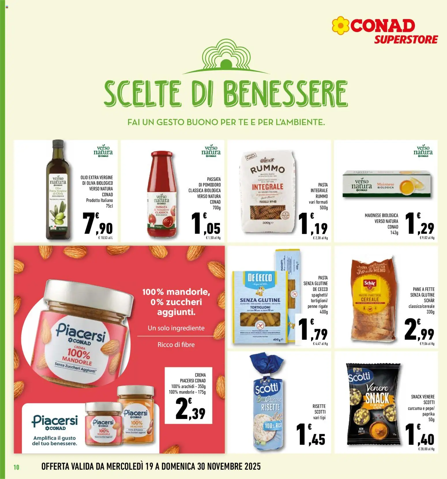 Volantino Conad del 19.11.2025 | Pagina: 10 | Prodotti: Crema, Pasta senza glutine, Olive, Mandorle