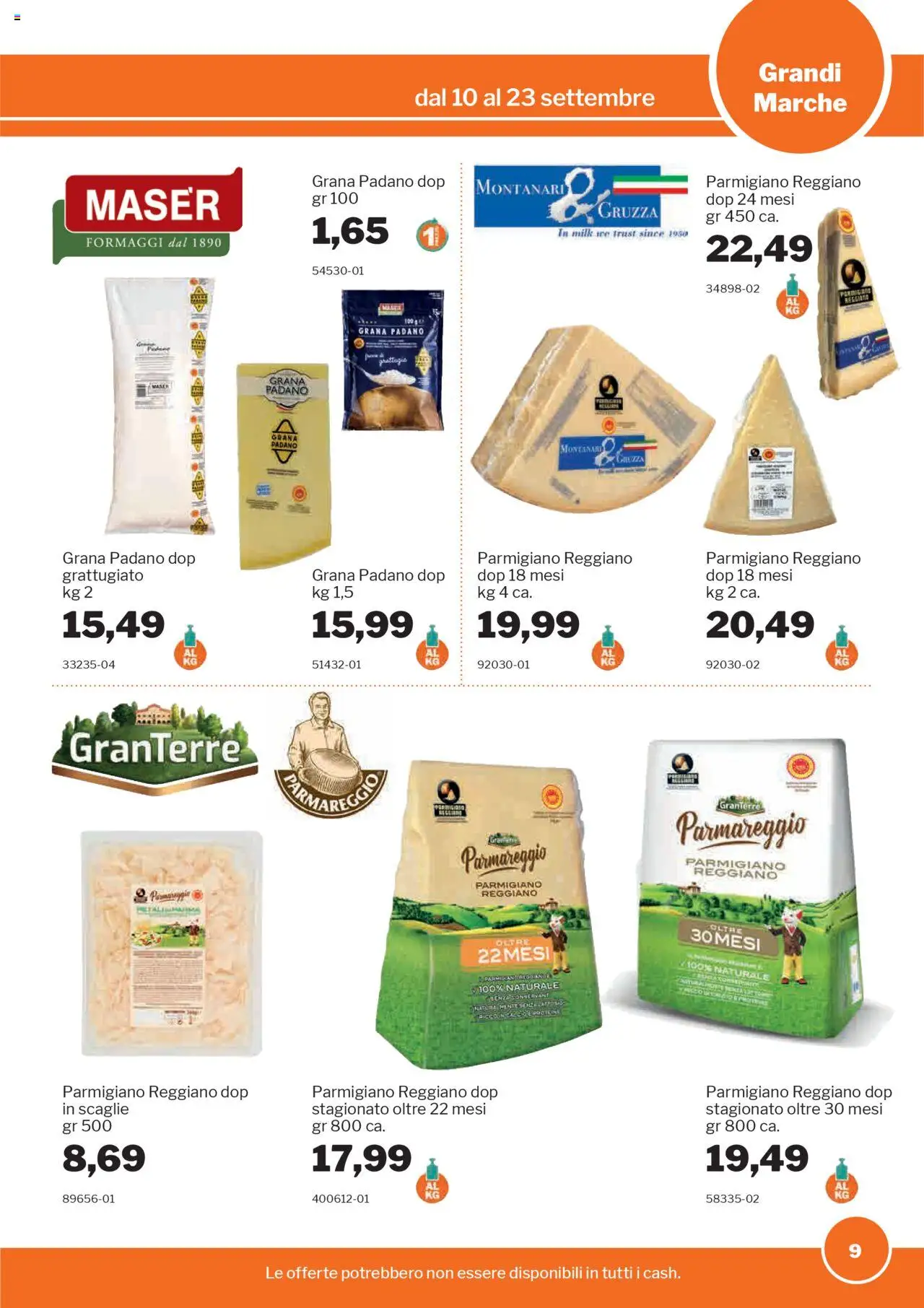 Volantino Sogegross del 10.09.2025 | Pagina: 9 | Prodotti: Grana Padano, Parmigiano reggiano, Parmigiano