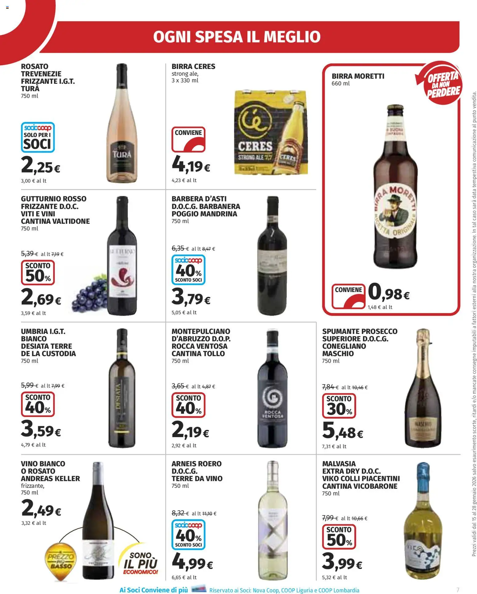 Volantino Ipercoop del 15.01.2026 | Pagina: 7 | Prodotti: Prosecco, Vino, Birra Moretti, Data