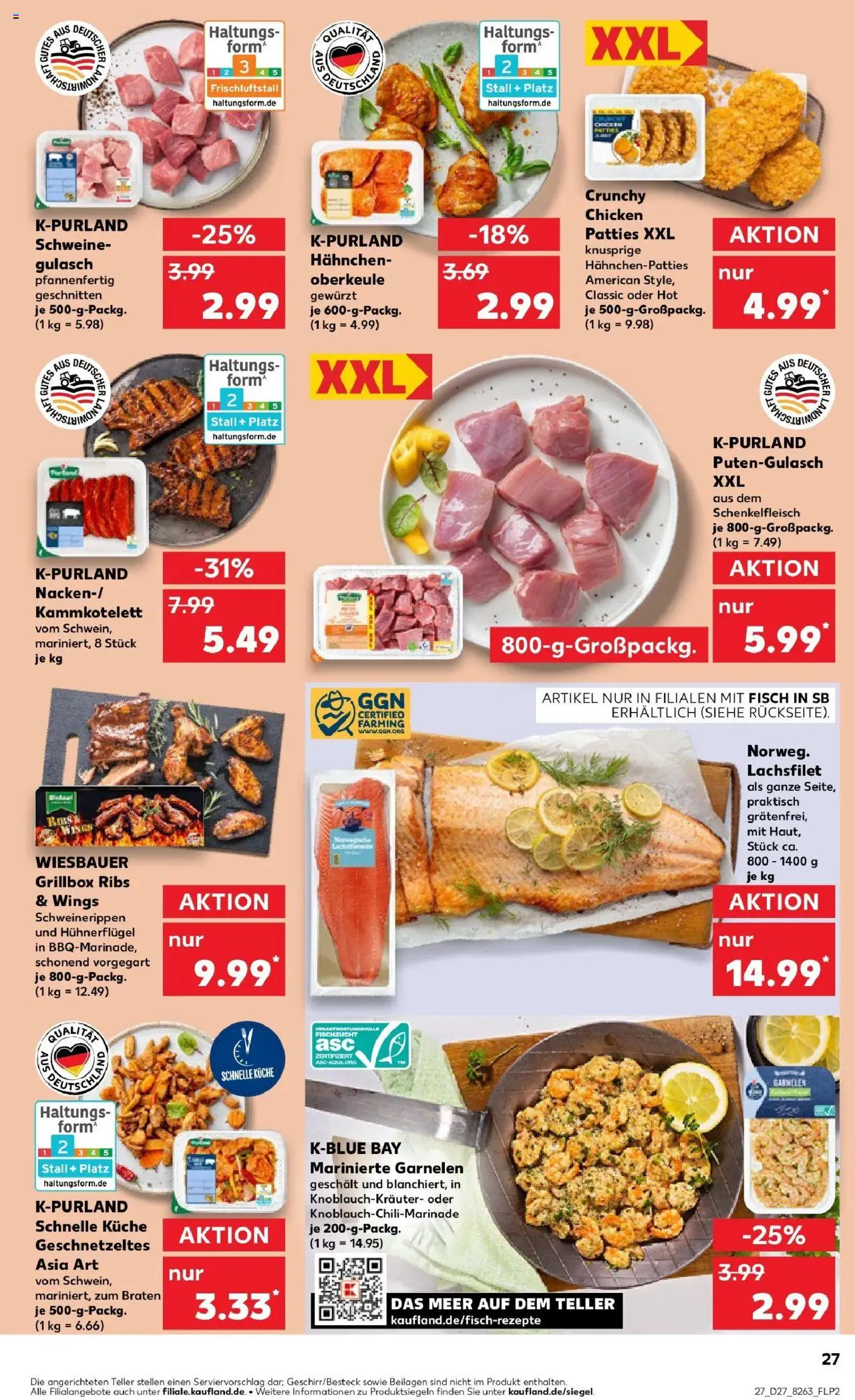 Kaufland prospekt Gütersloh	 - gültig ab dem 03.07.2025 | Seite: 27 | Produkte: Hahnchen, Garnelen, Fisch, Gulasch