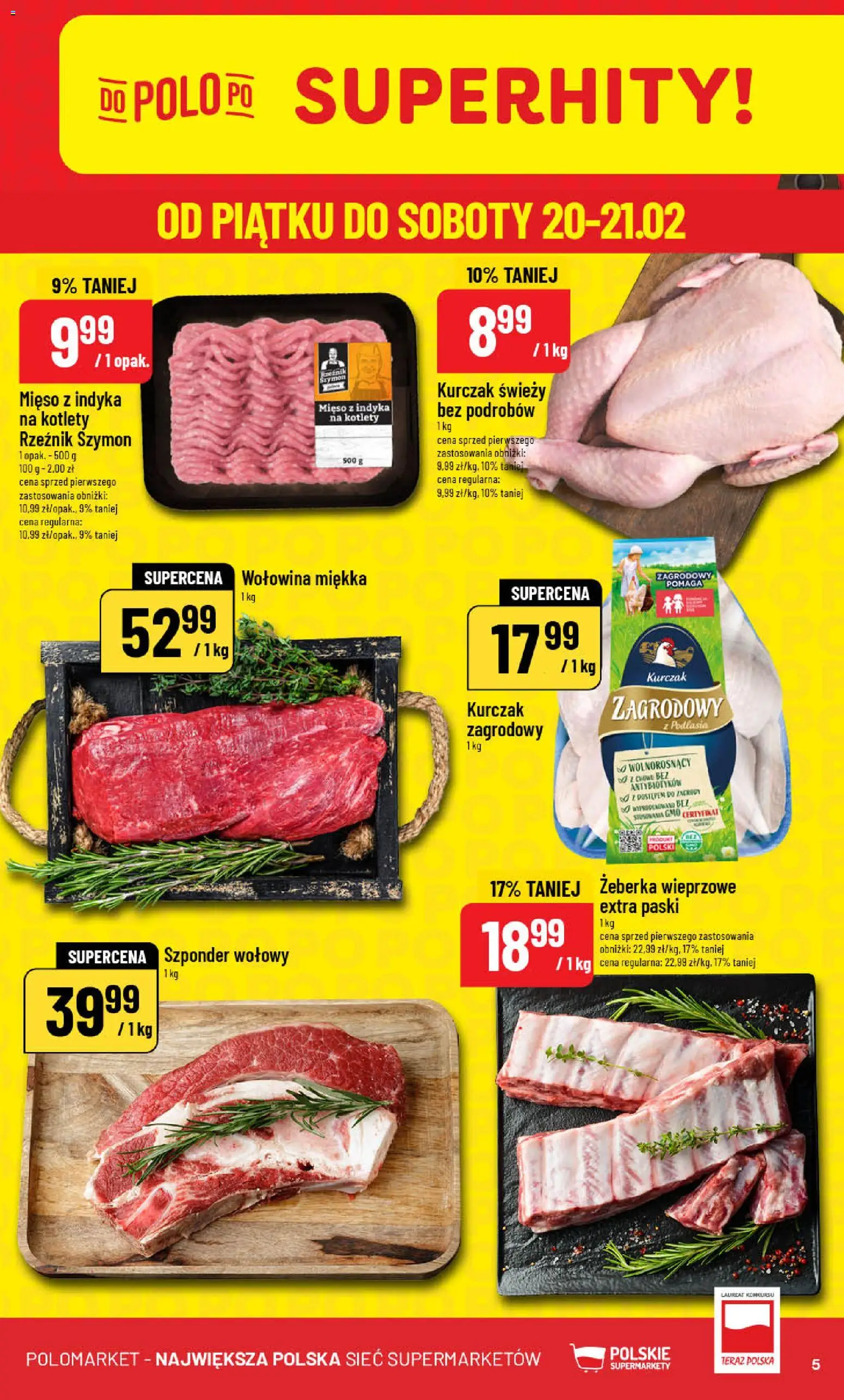 POLOmarket Gazetka od 18.02.2026 | Strona: 5 | Produkty: Kurczak, Mięso z indyka, Kurczak zagrodowy, Wołowina