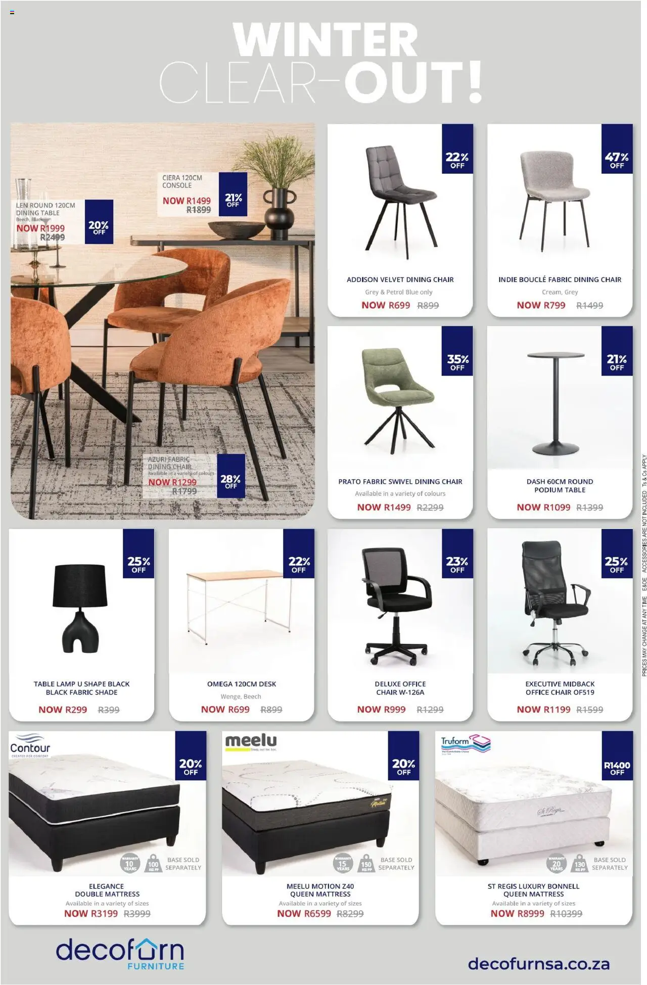 Decofurn Specials │ valid from 01.08.2025 | Page: 2 | Products: Desk, Mattress, Table, Chair