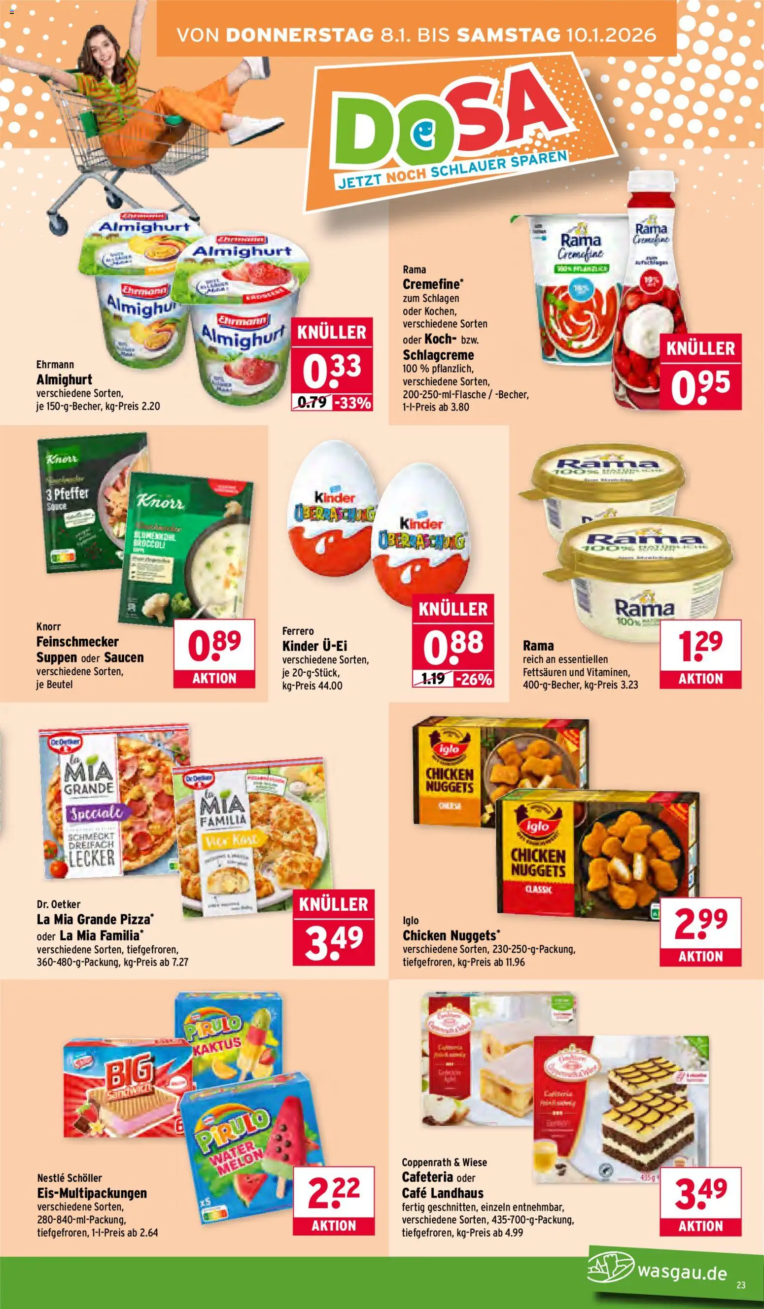 Wasgau Prospekt 	 – gültig ab 05.01.2026 | Seite: 23 | Produkte: Ehrmann almighurt, Iglo, Knorr, Pfeffer