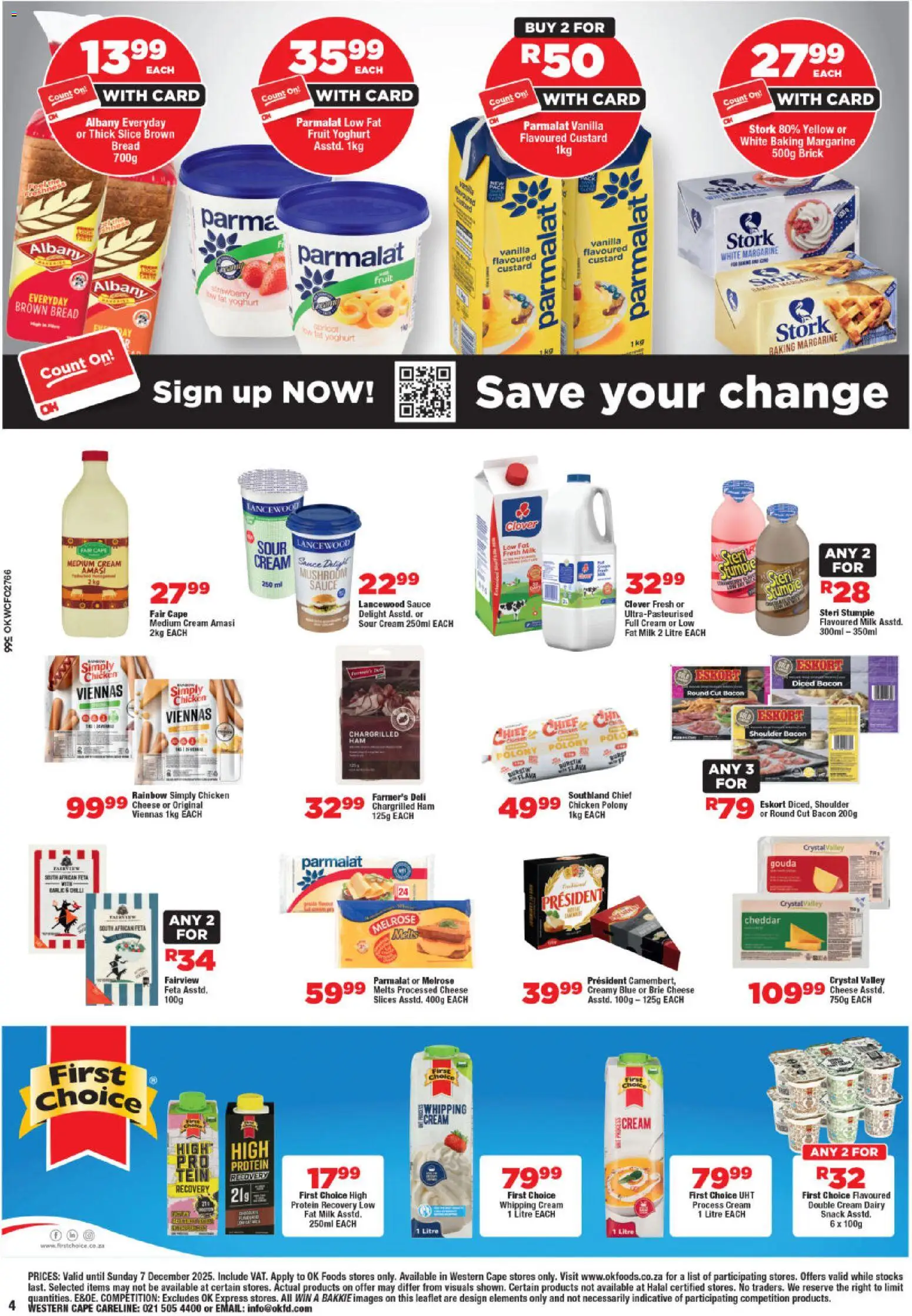 New OK Foods catalogue – valid from 25.11.2025 | Page: 4 | Products: Milk, Margarine, Ham, Sour cream