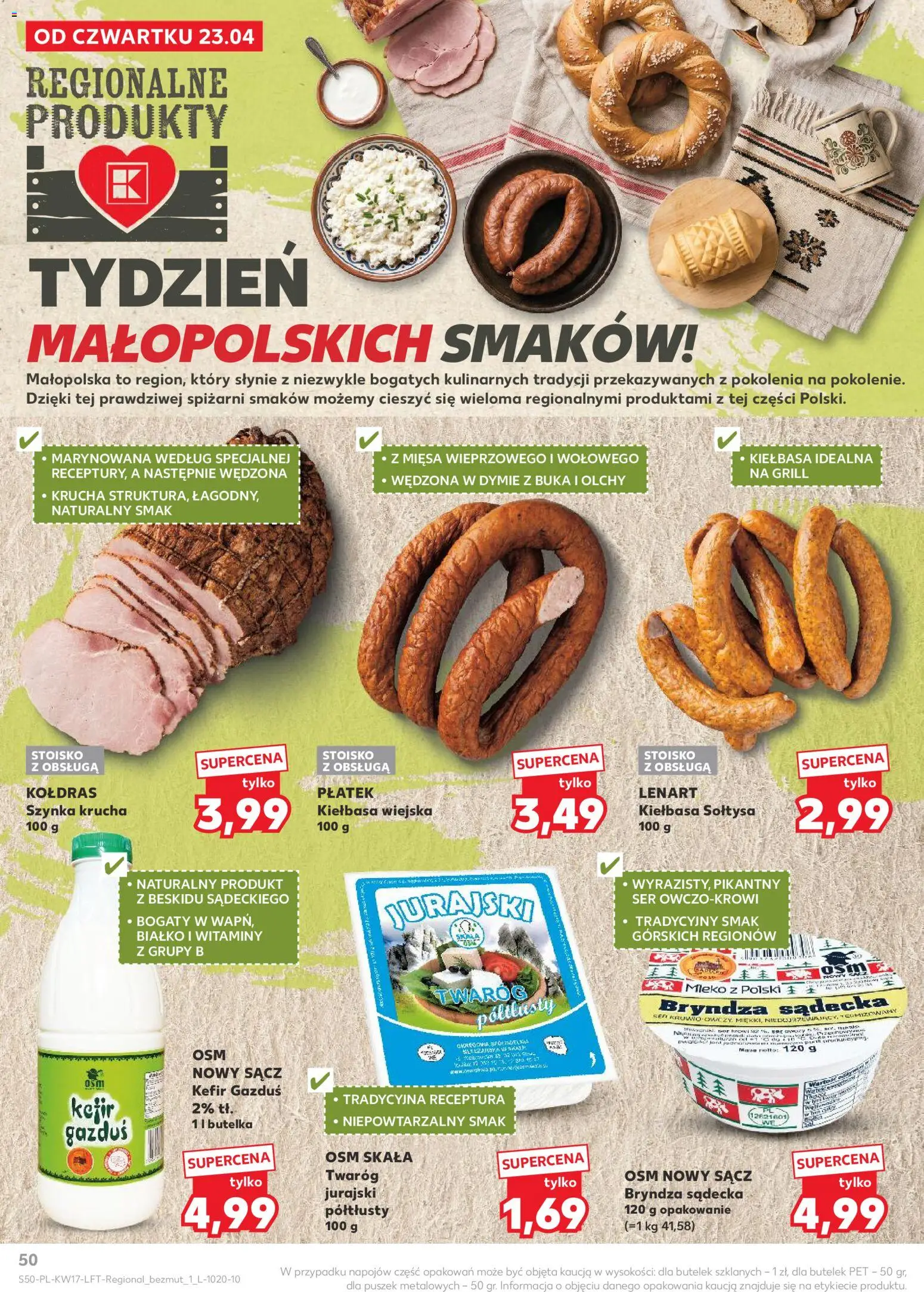 Kaufland gazetka od 23.04.2026 | Strona: 50 | Produkty: Kiełbasa, Szynka, Mleko, Twaróg
