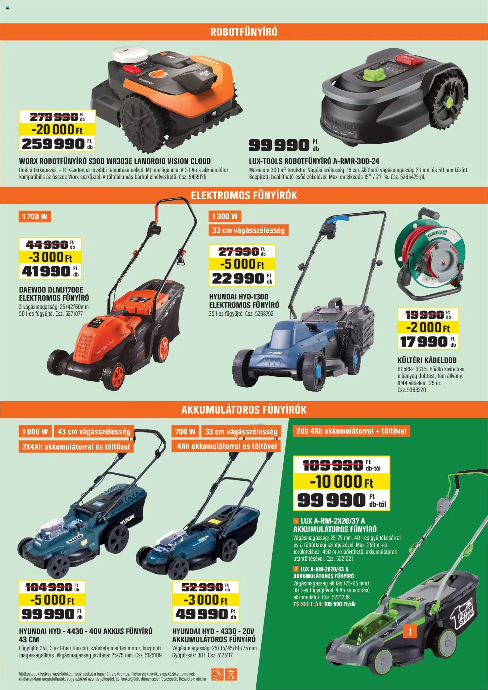 OBI akciós ujság - amely érvényes a következő dátumtól: 28.04.2026 | Oldal: 15 | Termékek: Akkumulátoros fűnyíró, Akkumulátor, Fűnyíró, Elektromos fűnyíró