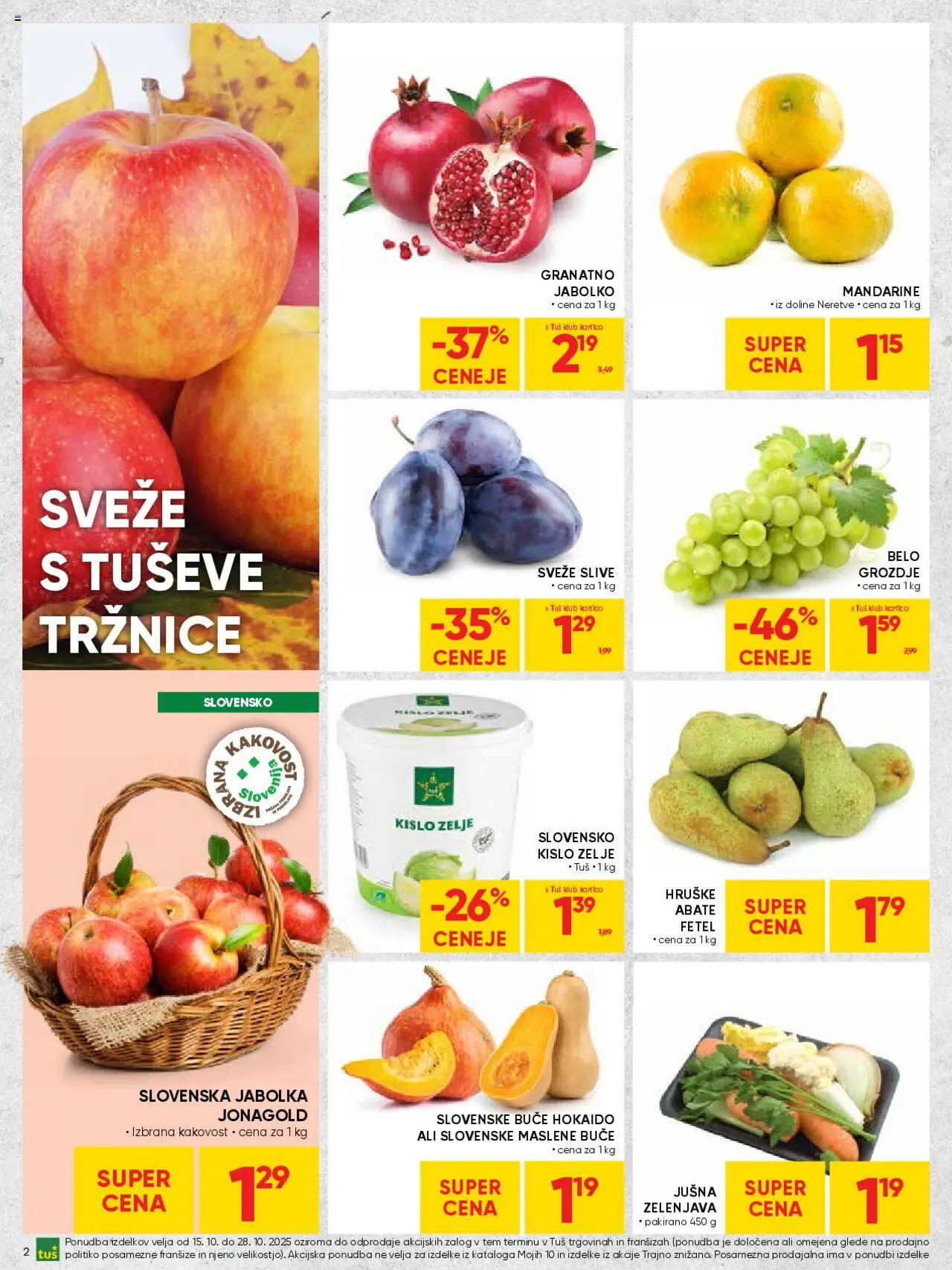 Novi Tuš katalog ponudbe – veljaven od 15.10.2025 | Stran: 2 | Izdelki: Buče, Jabolka, Mandarine, Zelenjava