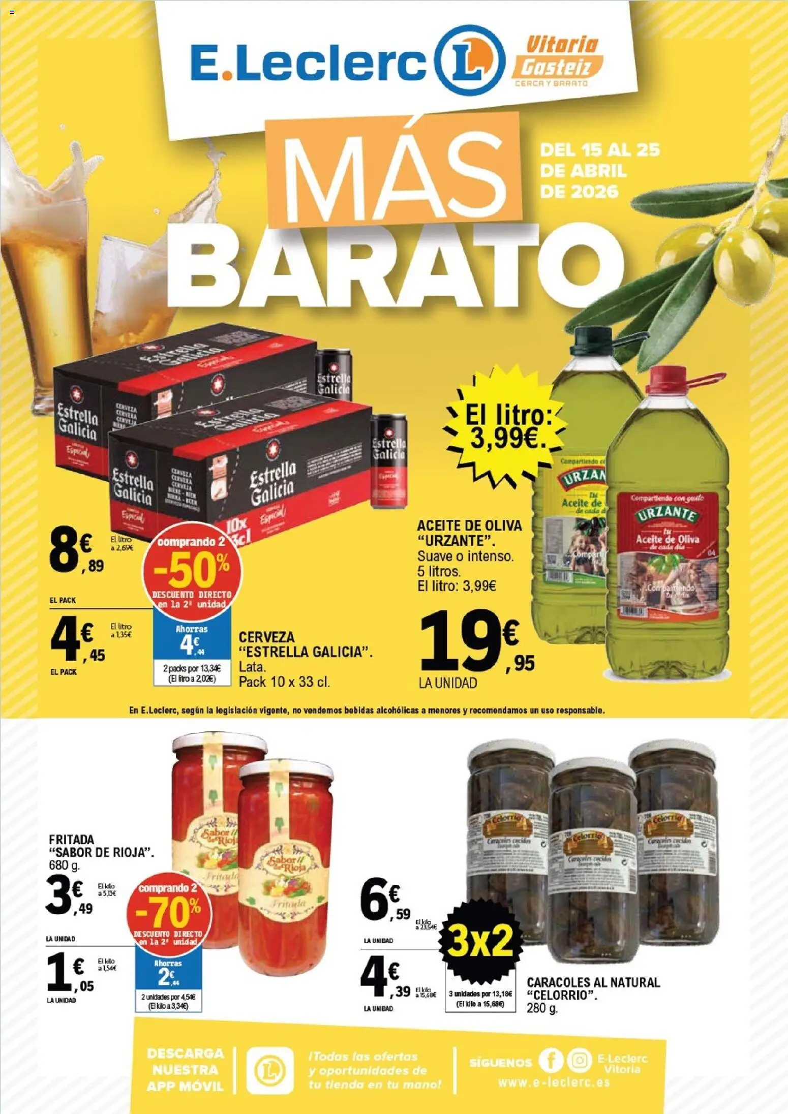 E.Leclerc Mas Barato │ válido desde el 15.04.2026 | Página: 1 | Productos: Aceite, Cerveza, Aceite de oliva
