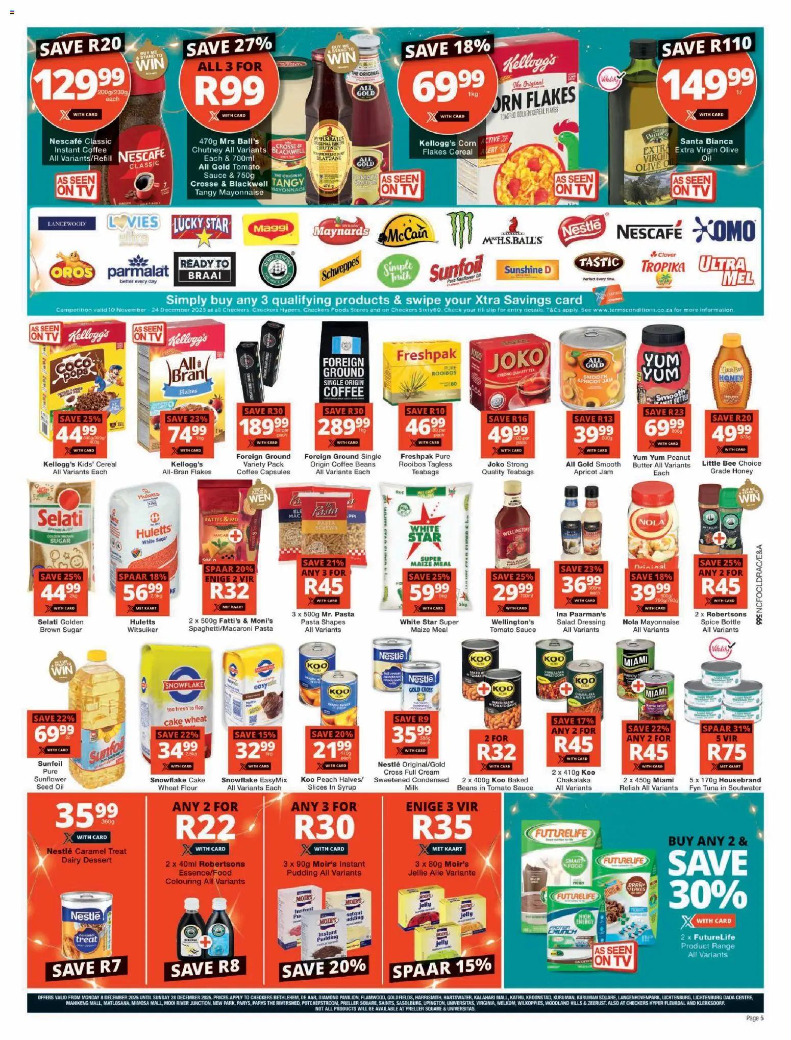 New Checkers catalogue – valid from 08.12.2025 | Page: 5 | Products: Flour, Salad dressing, Oil, Estuche organizador de viaje