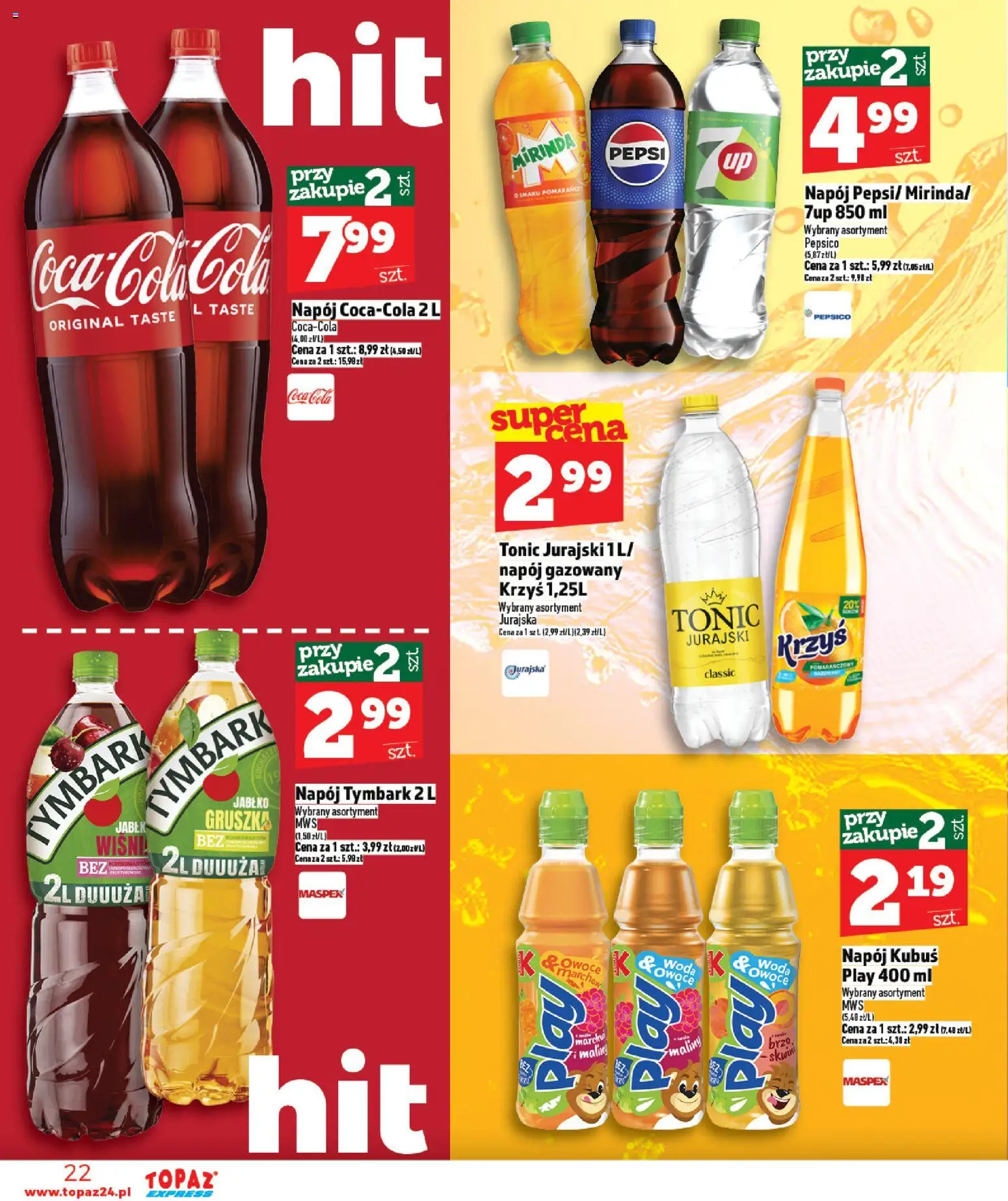 Topaz Gazetka - Express od 26.02.2026 | Strona: 22 | Produkty: Gruszka, Pepsi, Woda, Owoce