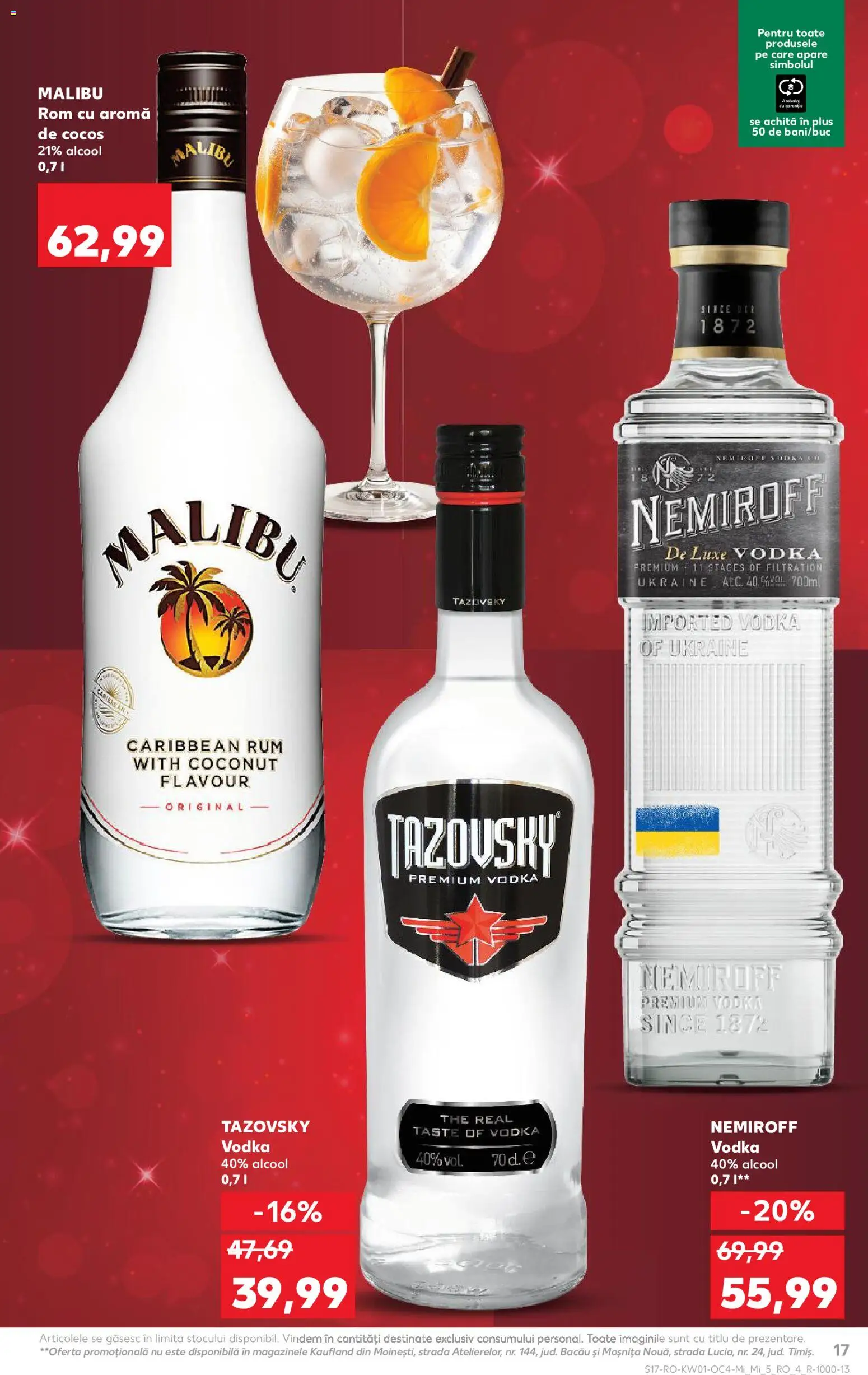 Kaufland RO akciós ujság - amely érvényes a következő dátumtól: 31.12.2025 | Oldal: 17 | Termékek: Malibu, Rum, Vodka