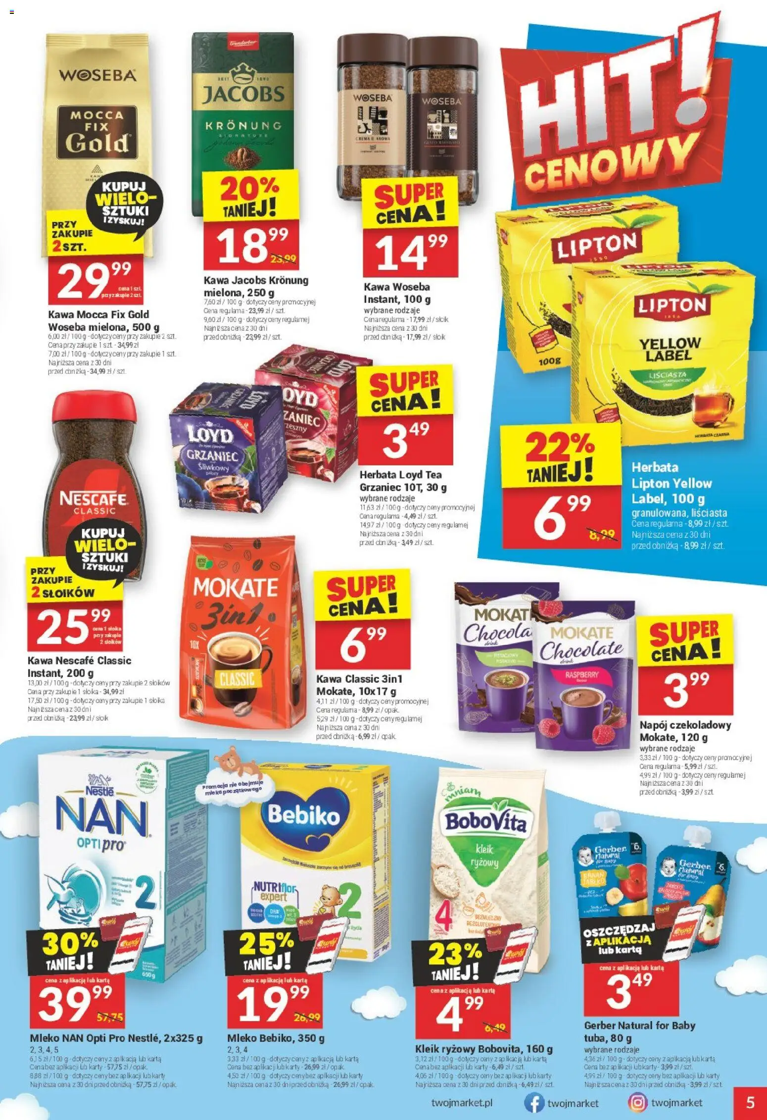 Twój Market Gazetka od 07.01.2026 | Strona: 5 | Produkty: Karta, Kawa jacobs, Mleko, Herbata