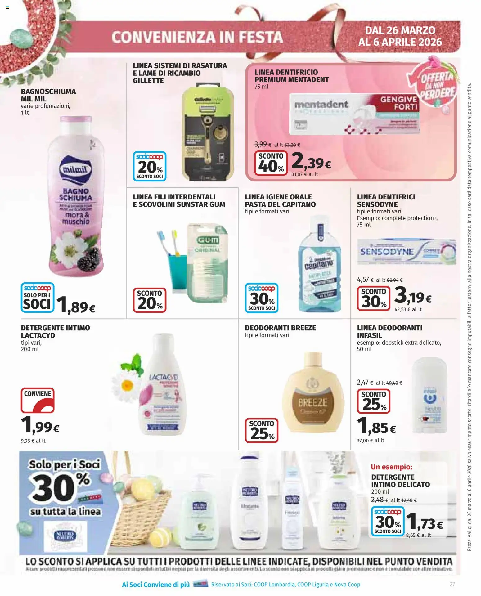 Volantino Ipercoop del 26.03.2026 | Pagina: 27 | Prodotti: Dentifricio, Detergente intimo, Intimo, Pasta