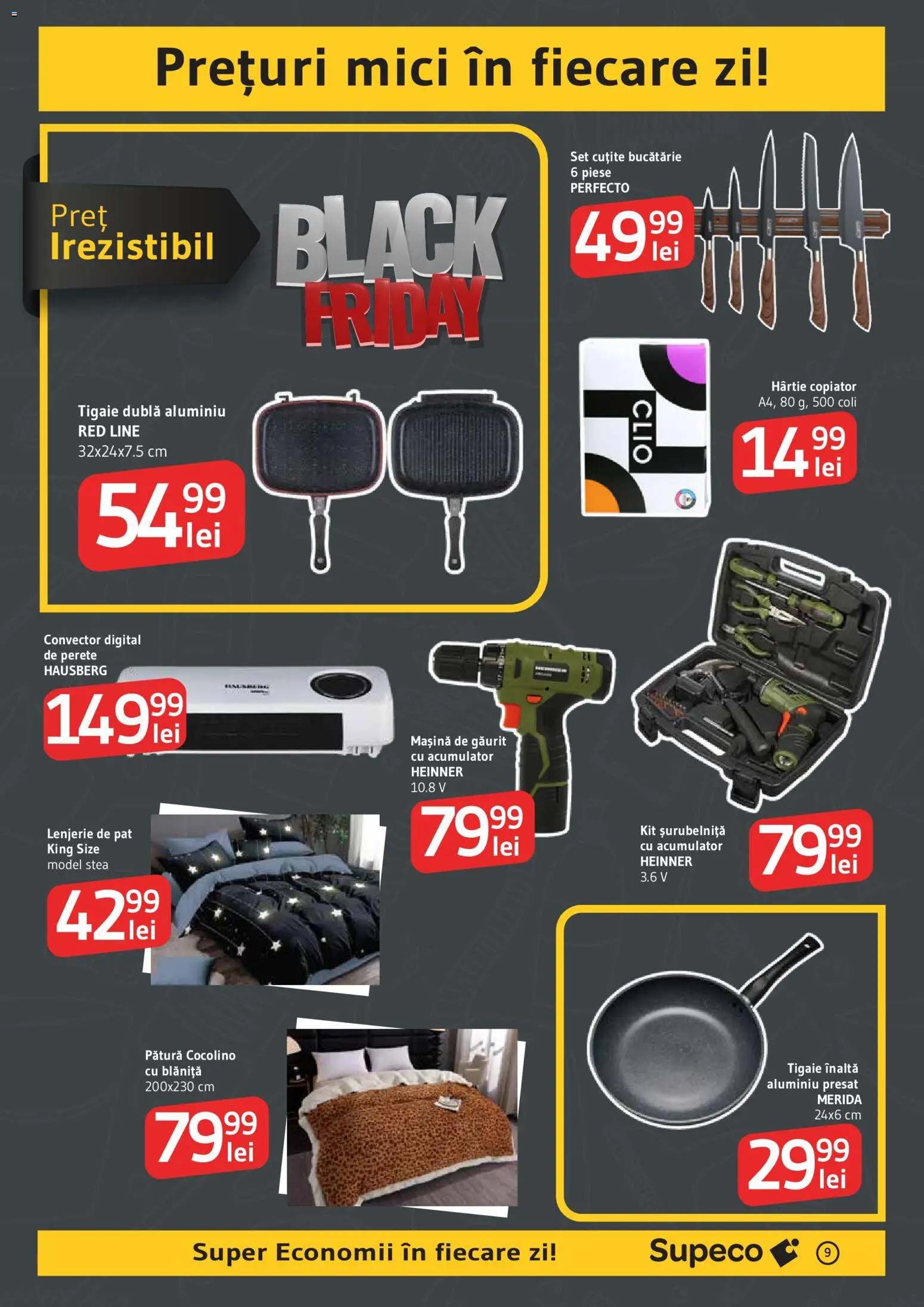 Noul catalog Supeco – valabil de la 29.10.2025 | Pagină: 9 | Produse: Tigaie, Zımba teli, Lenjerie de pat, Bucătărie