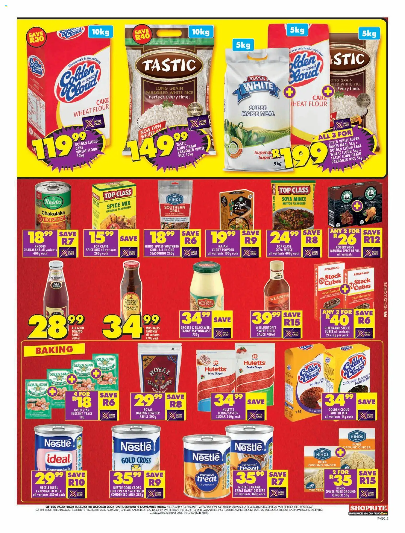 New Shoprite catalogue – valid from 28.10.2025 | Page: 5 | Products: Cake, Grill, Maize meal, Stock