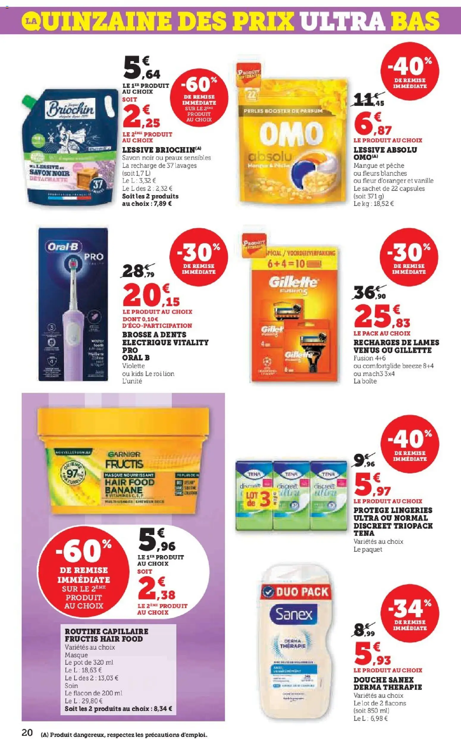 {H1} | Page: 20 | Produits: Pêche, Douche Sanex, Brosse, Savon