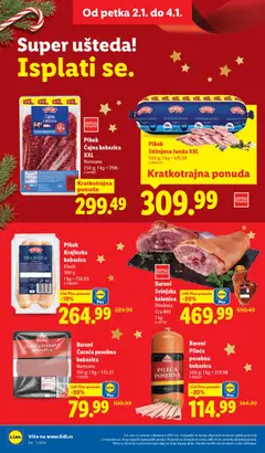 Pikok Čajna kobasica XXL, Narezana 250 g - pregled Lidl kataloga - važi od 02.01.2026 | Strana: 20 | Proizvode: Svinjska kolenica, Šunka, Kobasica